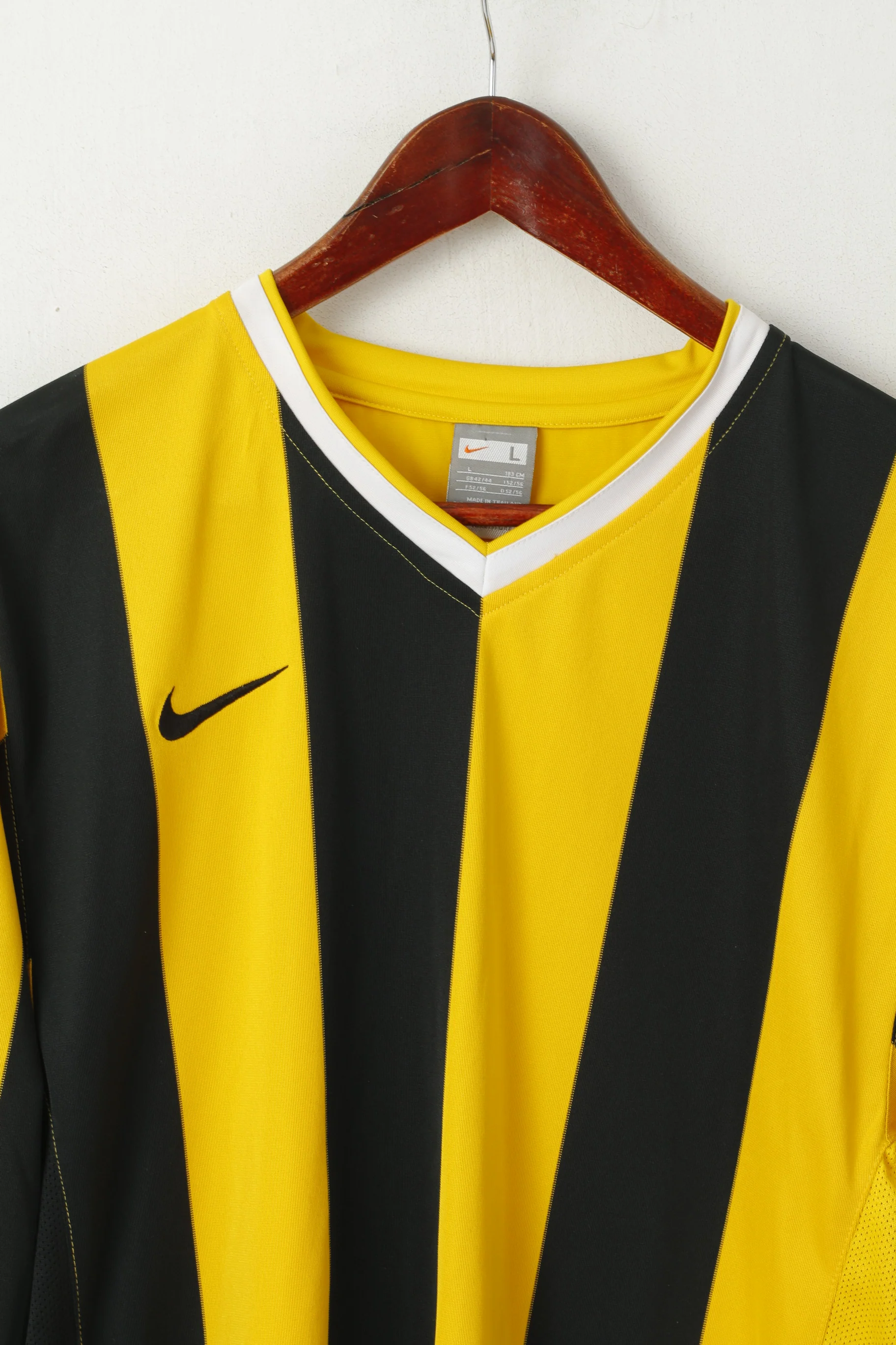 Nike Men L 183 Long Sleeved Shirt Yellow Striped Training Sportswear Football Top - Image 2