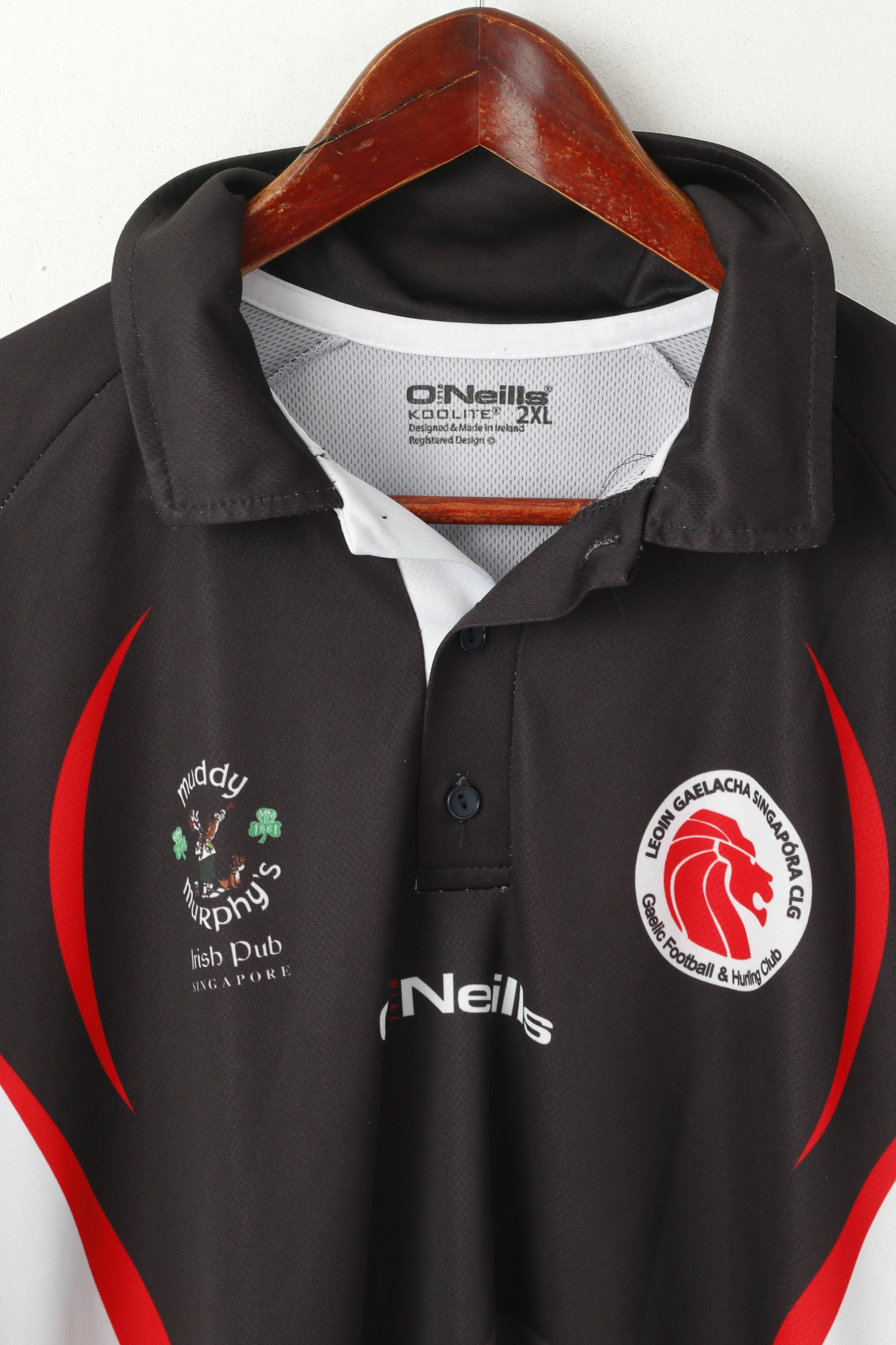 O' Neills Men 2XL Polo Shirt Black Gaelic Leoin Gaelacha Singapóra CLG Jersey Top - Image 2