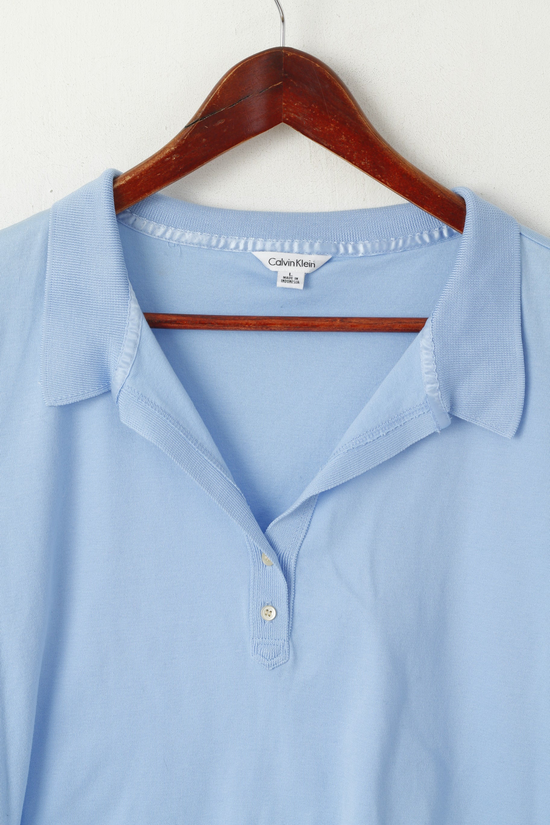 Calvin Klein Women L Polo Shirt Blue Cotton Cropped Short Sleeve Top - Image 2