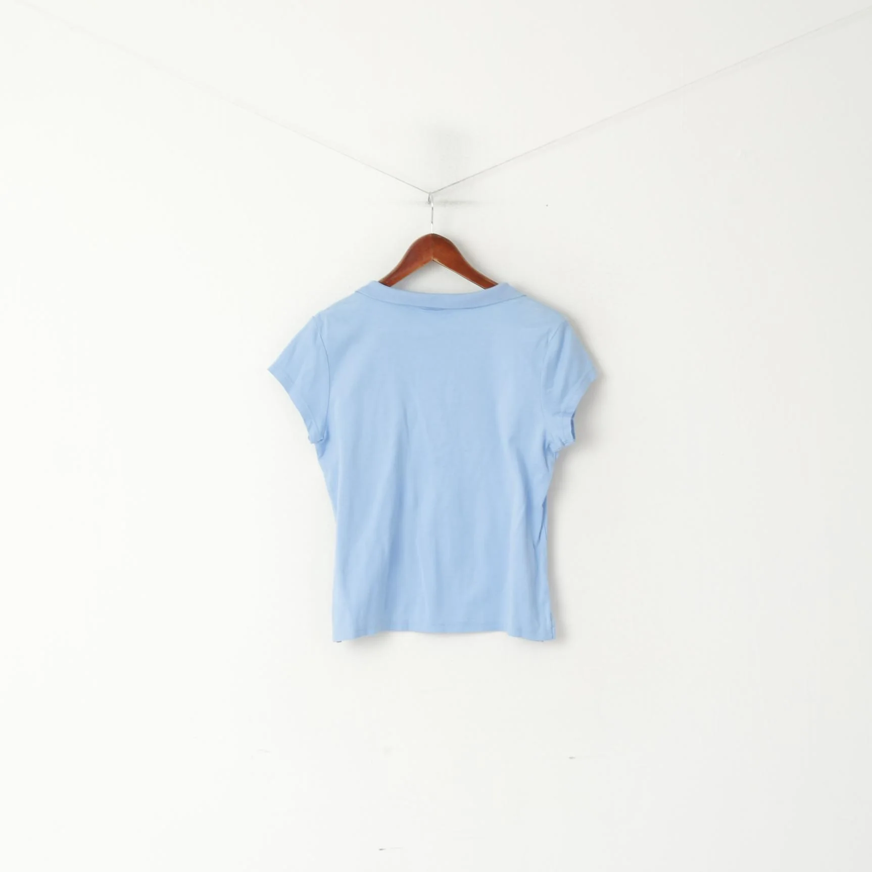 Calvin Klein Women L Polo Shirt Blue Cotton Cropped Short Sleeve Top - Image 5