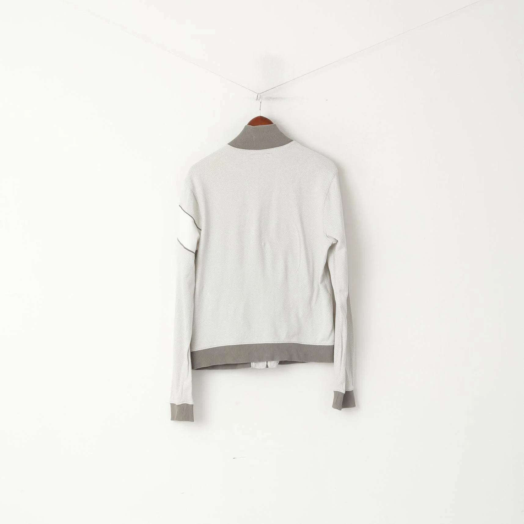 Penguin Men M (S) Sweatshirt Grey Cotton Full Zipper Herringbone Casual Top - Image 6