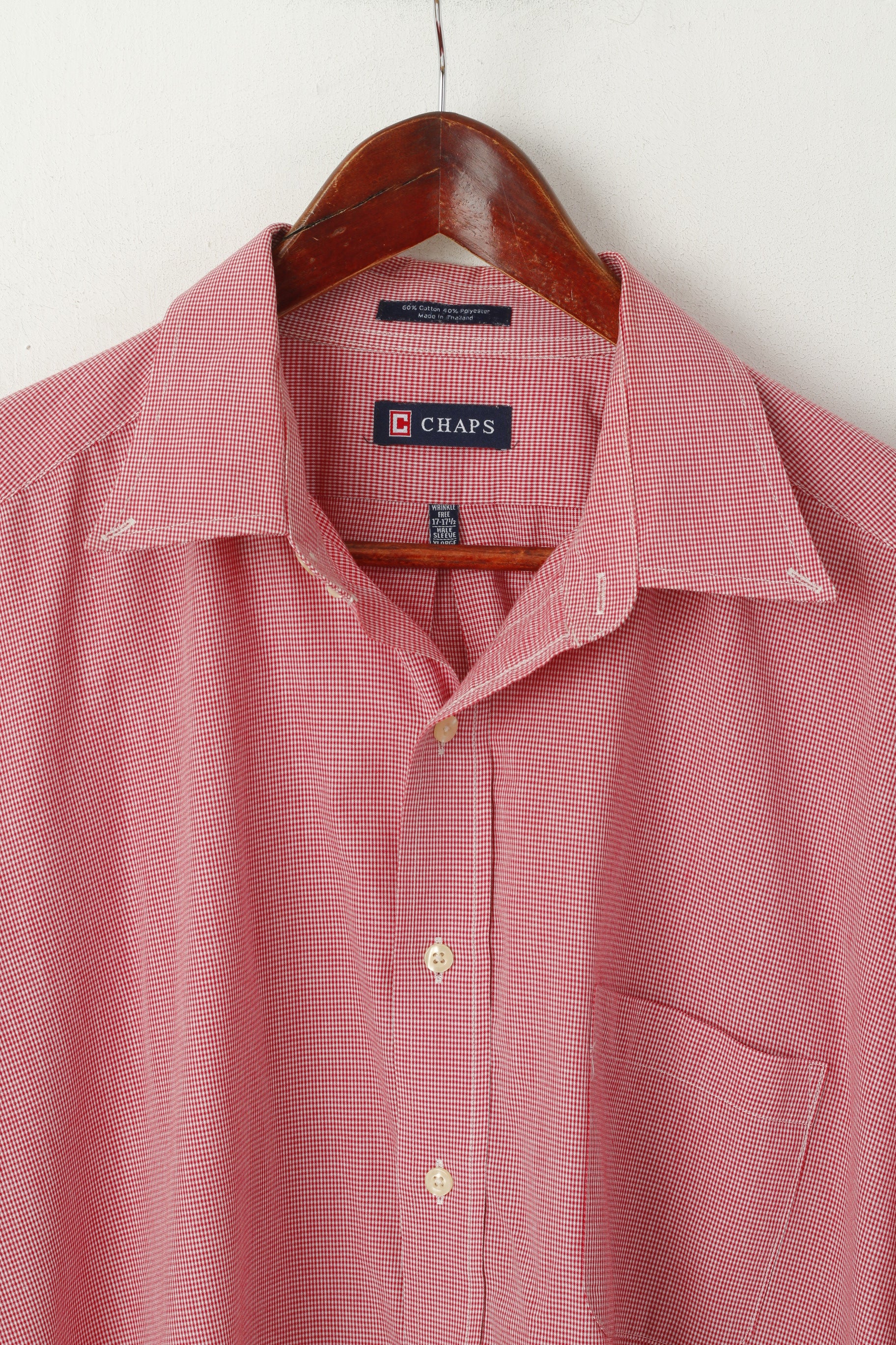 Chaps Men XL Casual Shirt Red Mini Check Cotton Buttons Down Collar Short Sleeve Top - Image 2