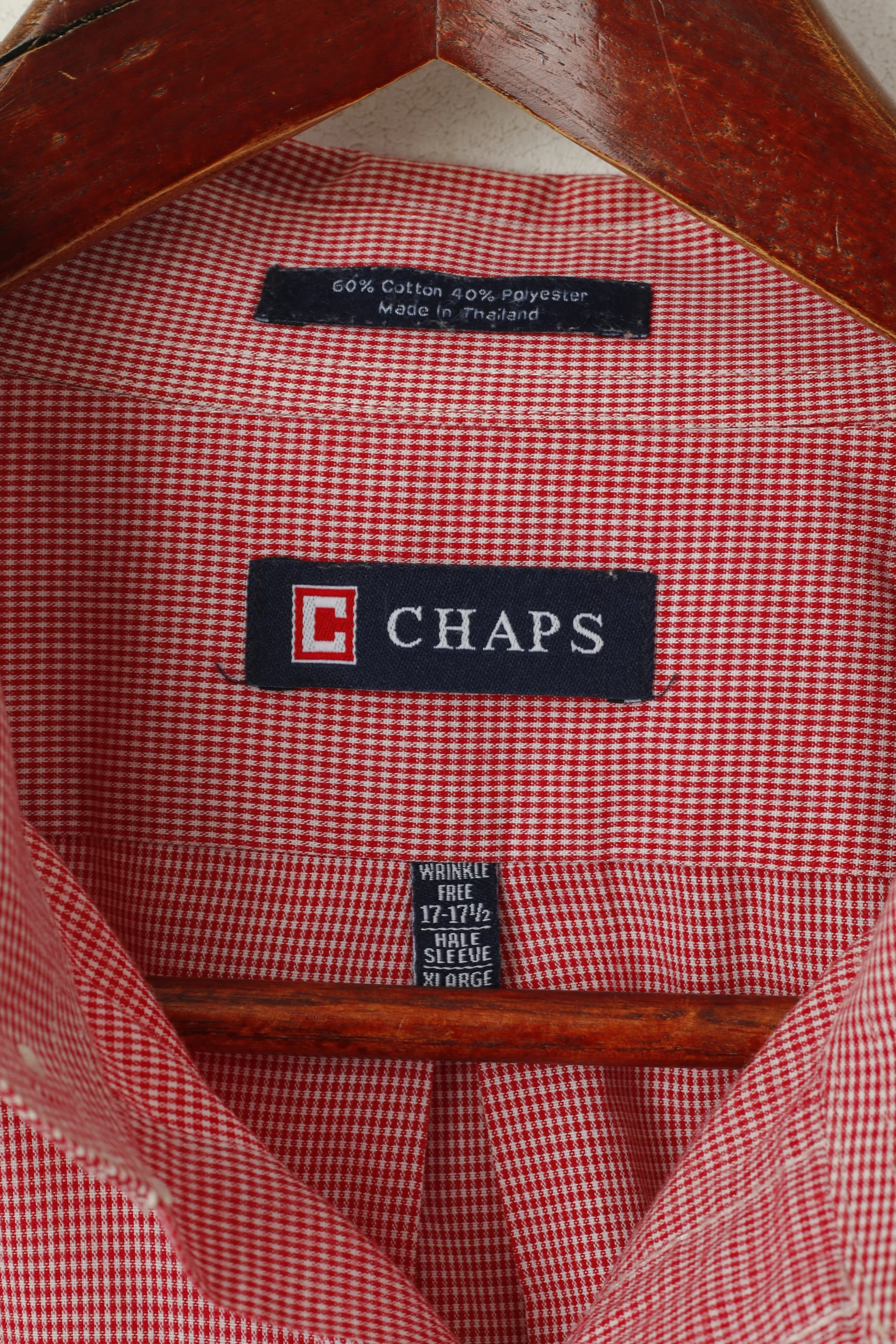 Chaps Men XL Casual Shirt Red Mini Check Cotton Buttons Down Collar Short Sleeve Top - Image 3