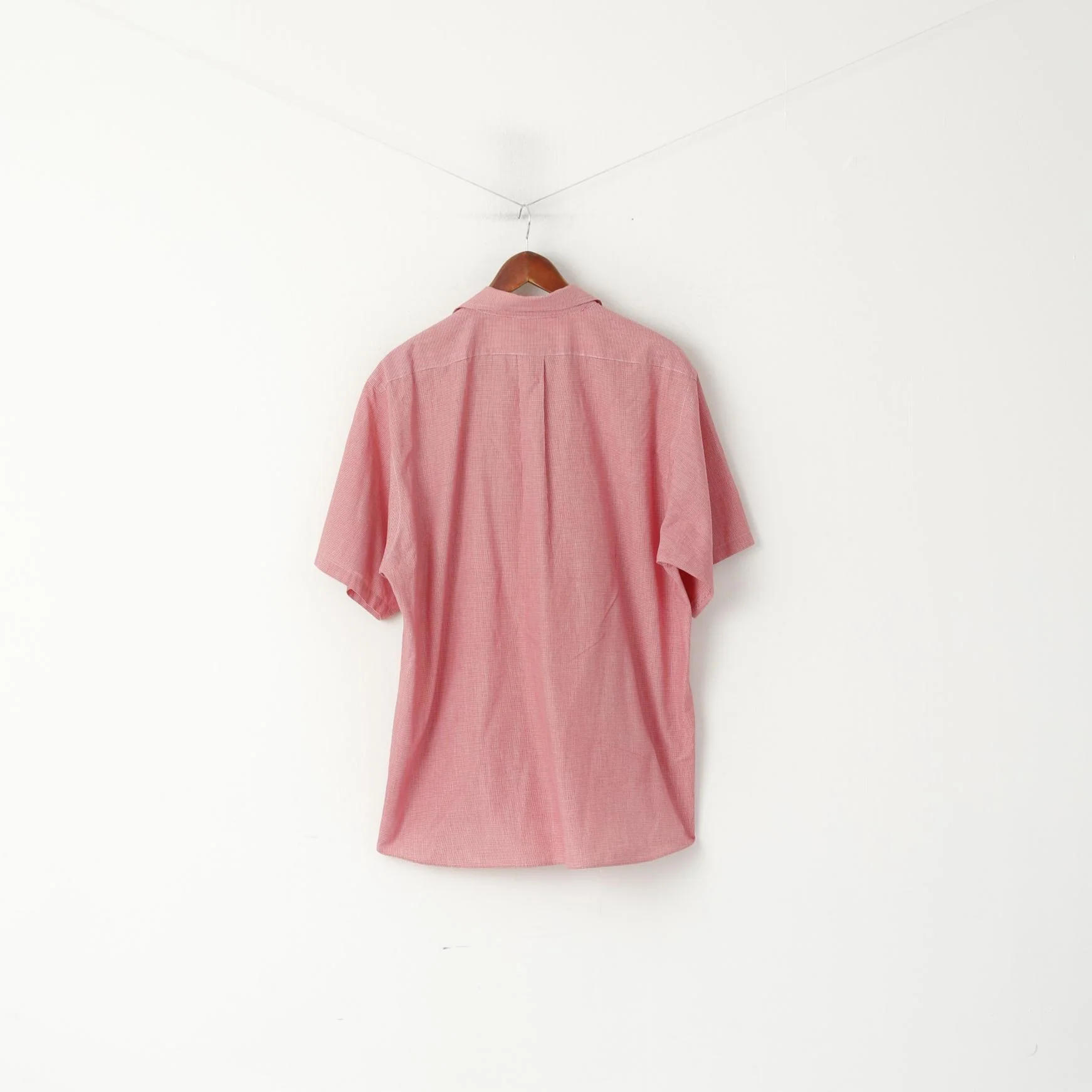 Chaps Men XL Casual Shirt Red Mini Check Cotton Buttons Down Collar Short Sleeve Top - Image 5