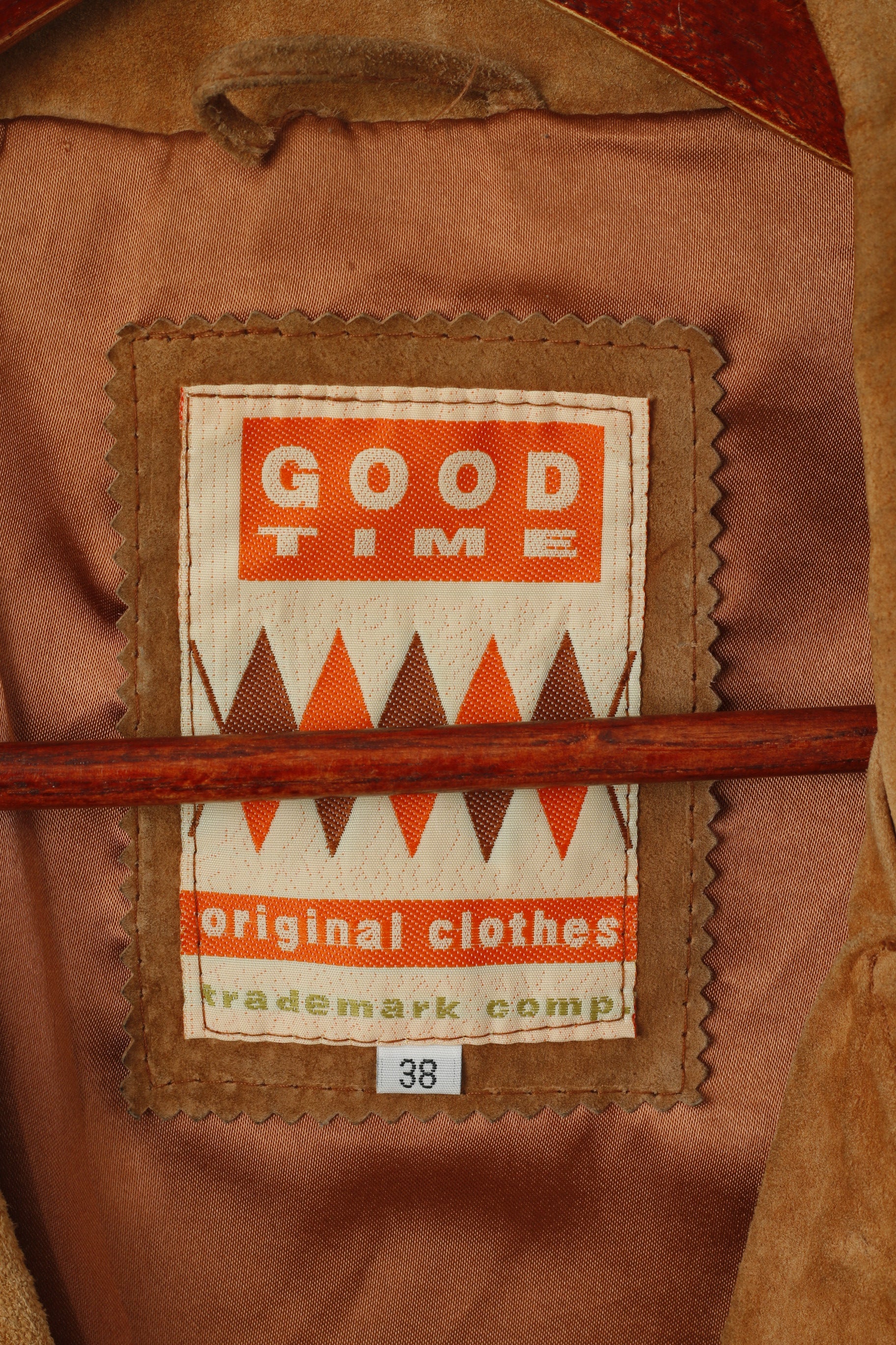 Good Time Women 38 M Leather Jacket Camel Vintage Suede Shoulder Pads Top - Image 4