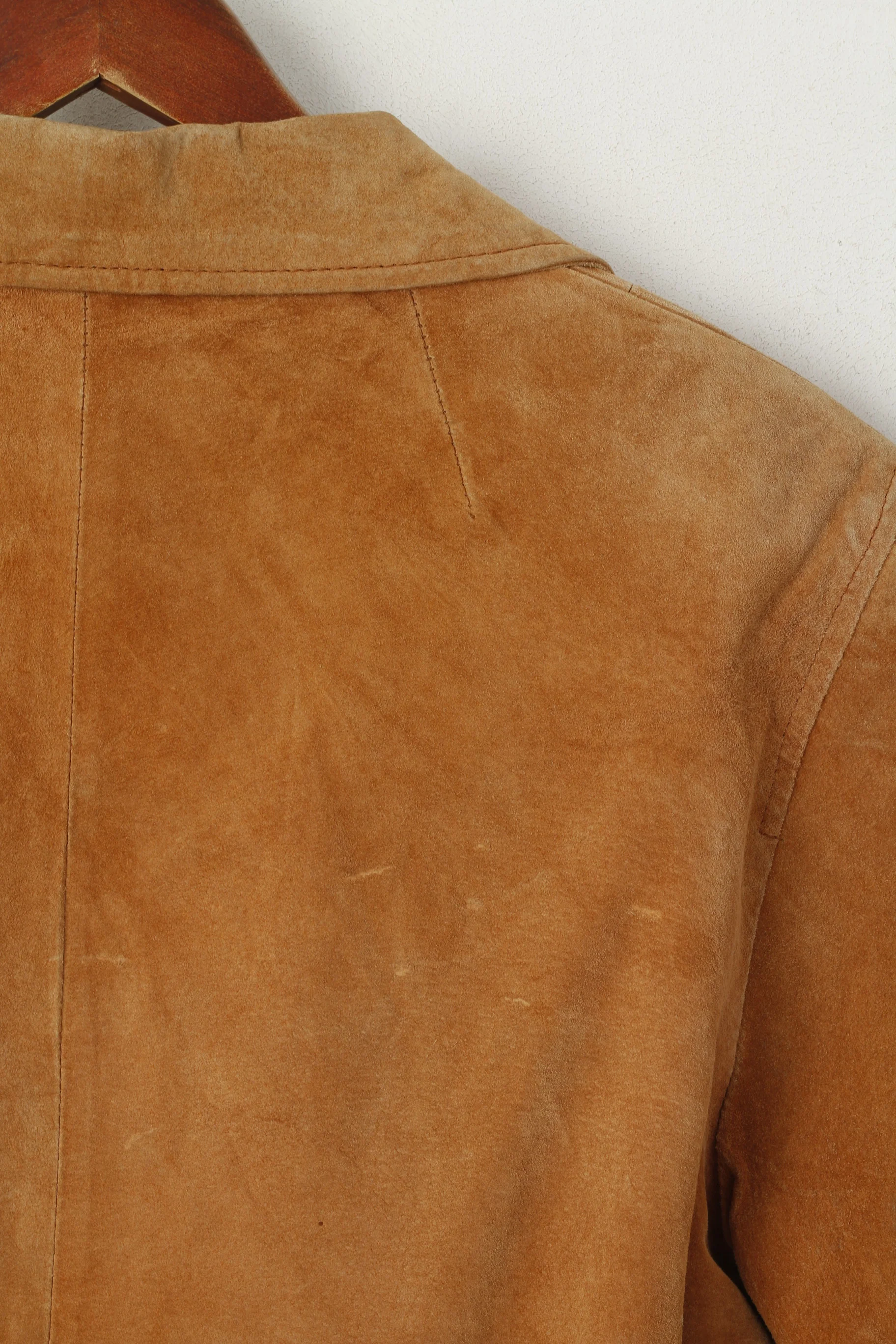 Good Time Women 38 M Leather Jacket Camel Vintage Suede Shoulder Pads Top - Image 7