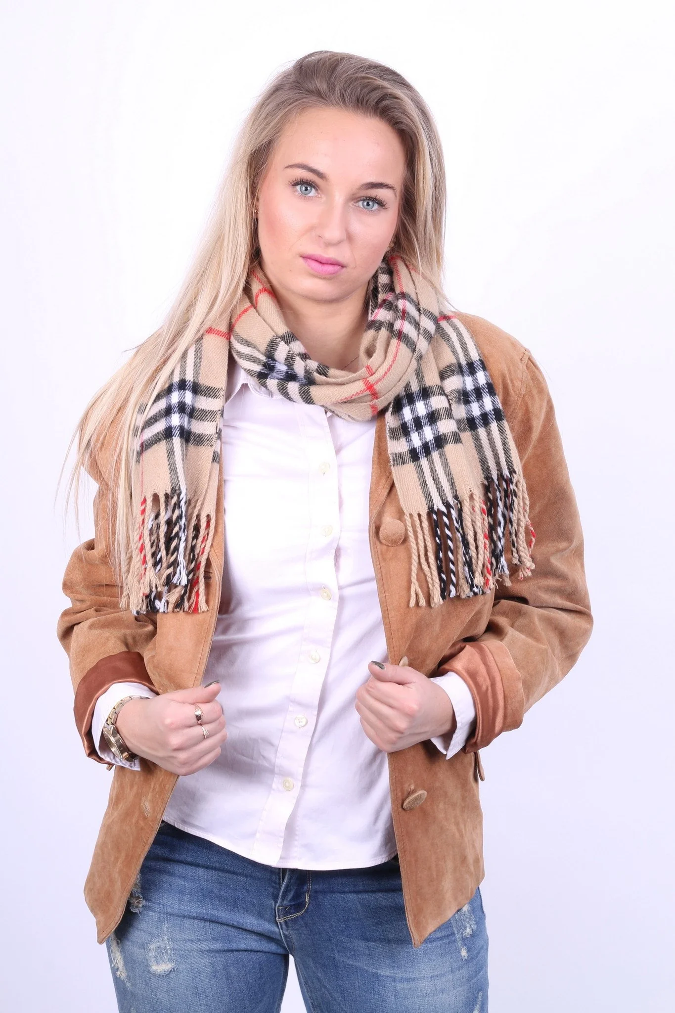 Good Time Women 38 M Leather Jacket Camel Vintage Suede Shoulder Pads Top - Image 9
