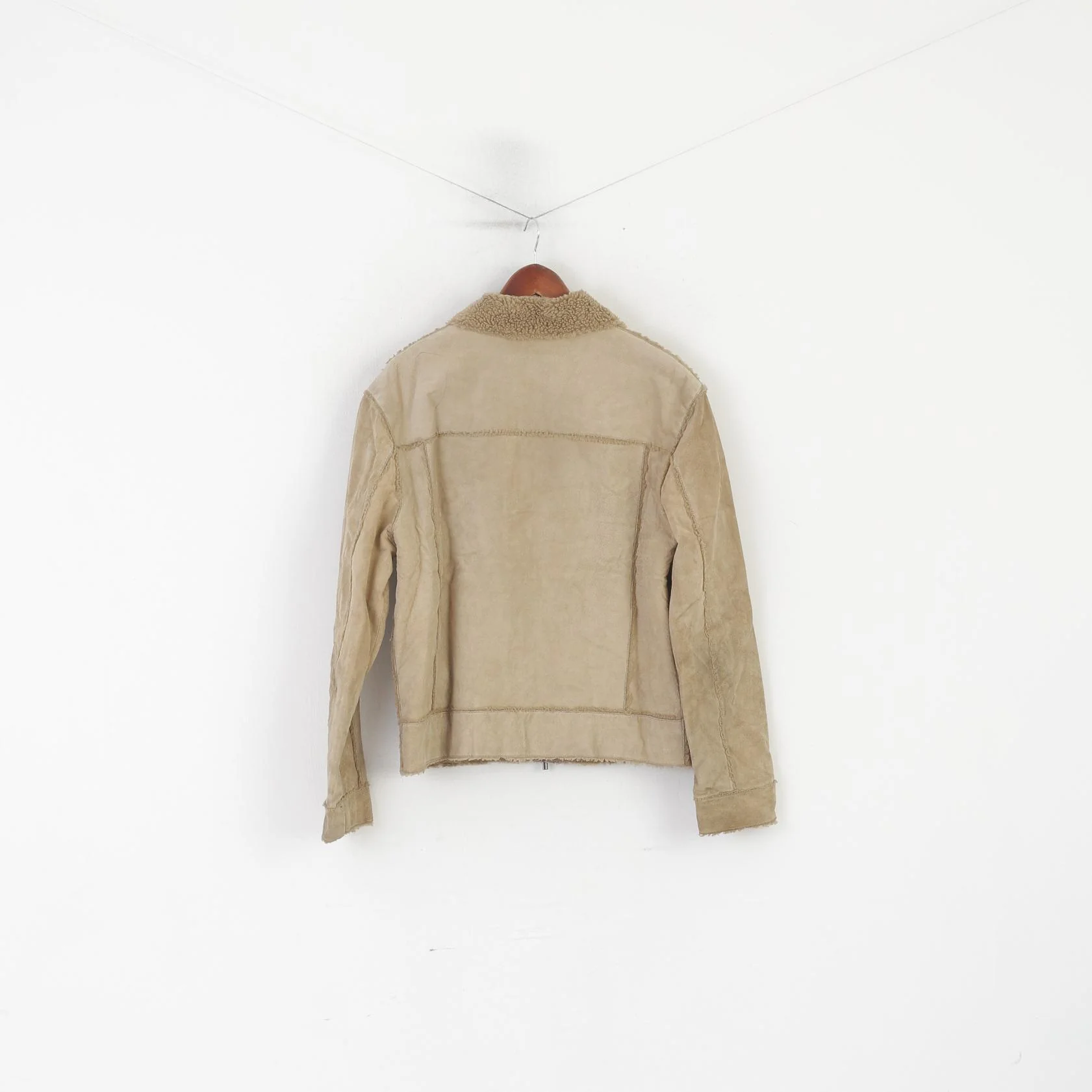 Angelo Litrico C&A Women M Jacket Beige Leather Vintage Country Field Zip Up Top - Image 9