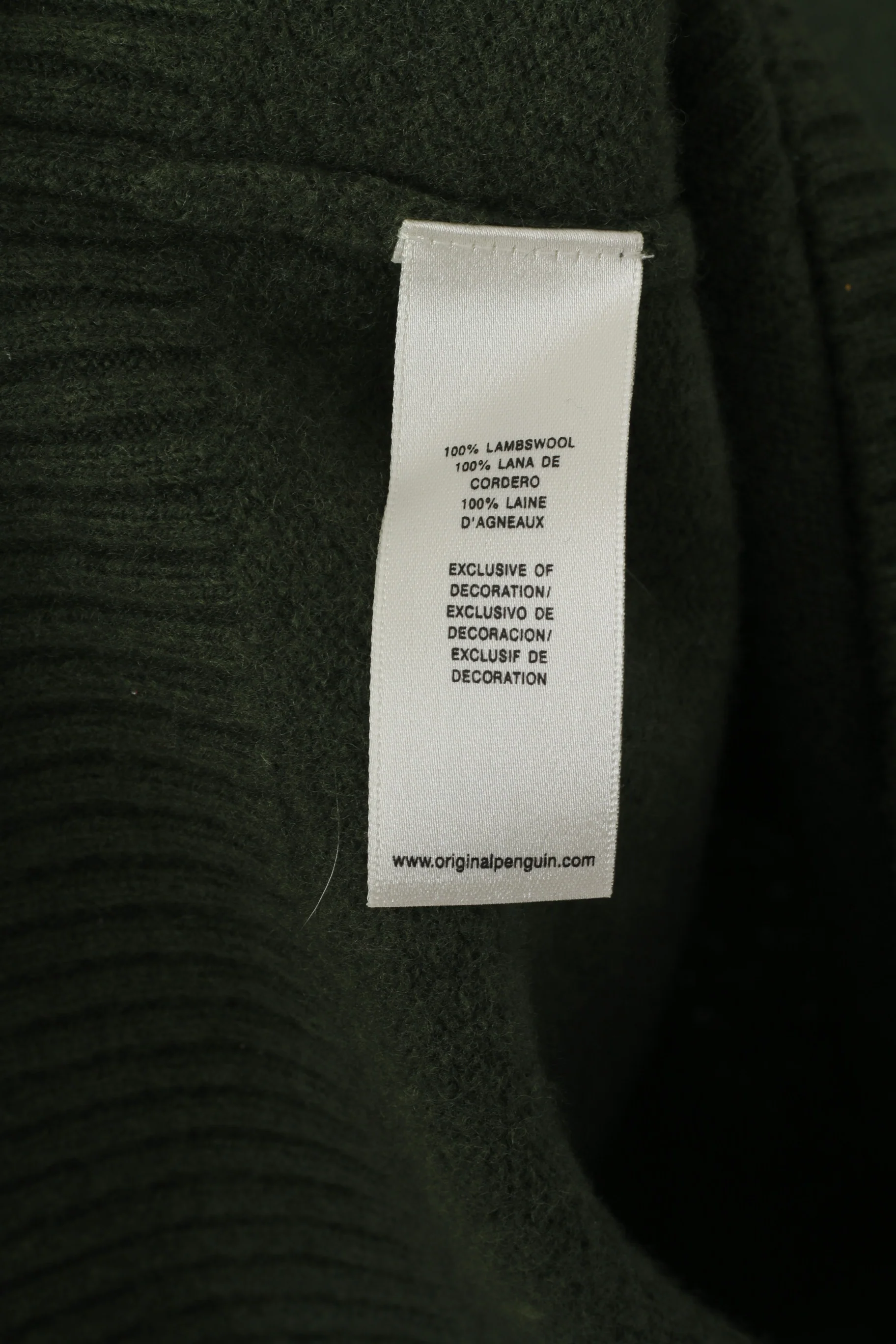 Original Penguin Mens 2XL (M) Jumper Green V Neck Sweater 100% Wool Top - Image 5