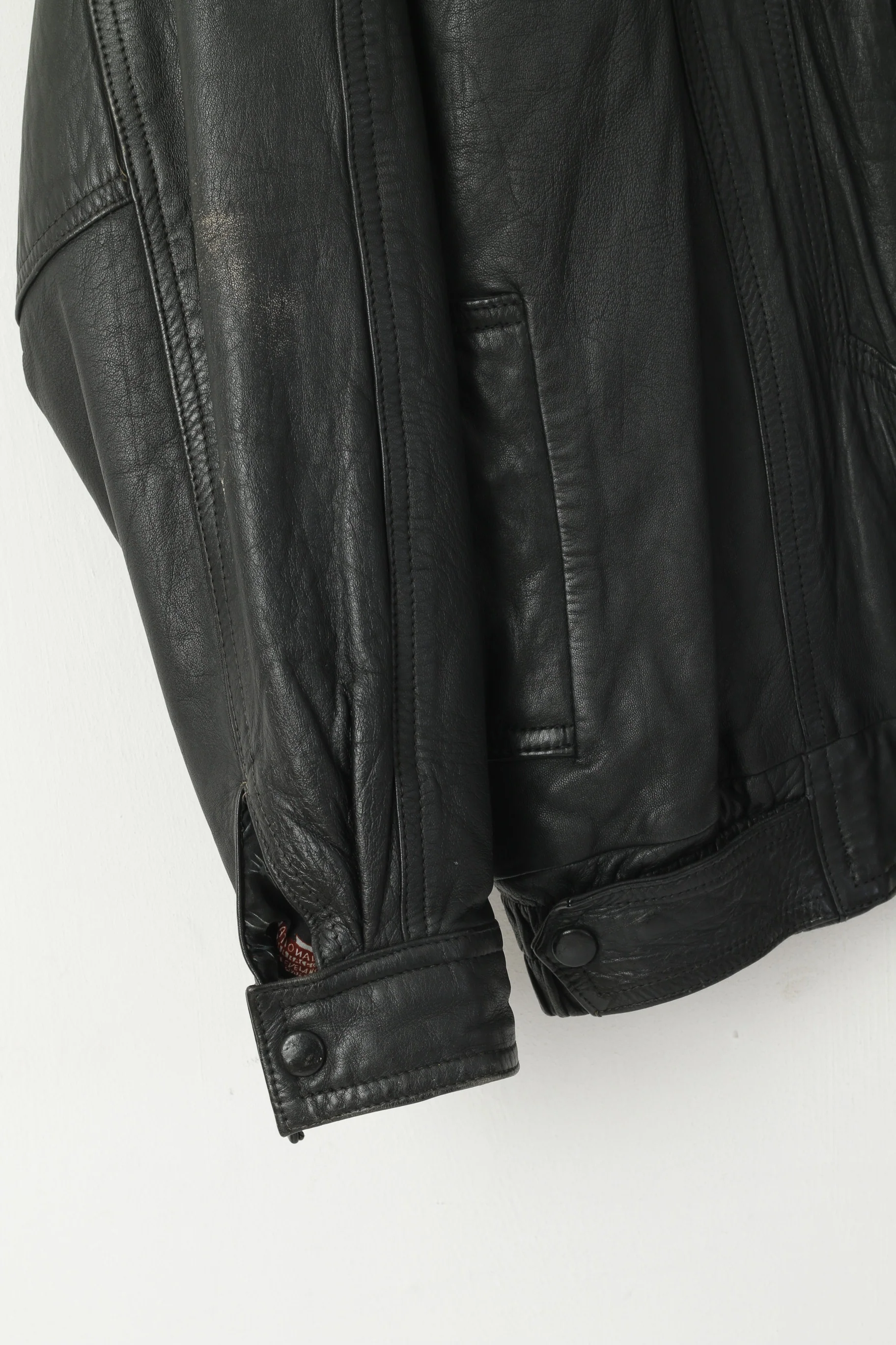 Kuang Huei Men L Jacket Black Leather Airways Airplane Flying Vintage Aero Zip Up Top - Image 3