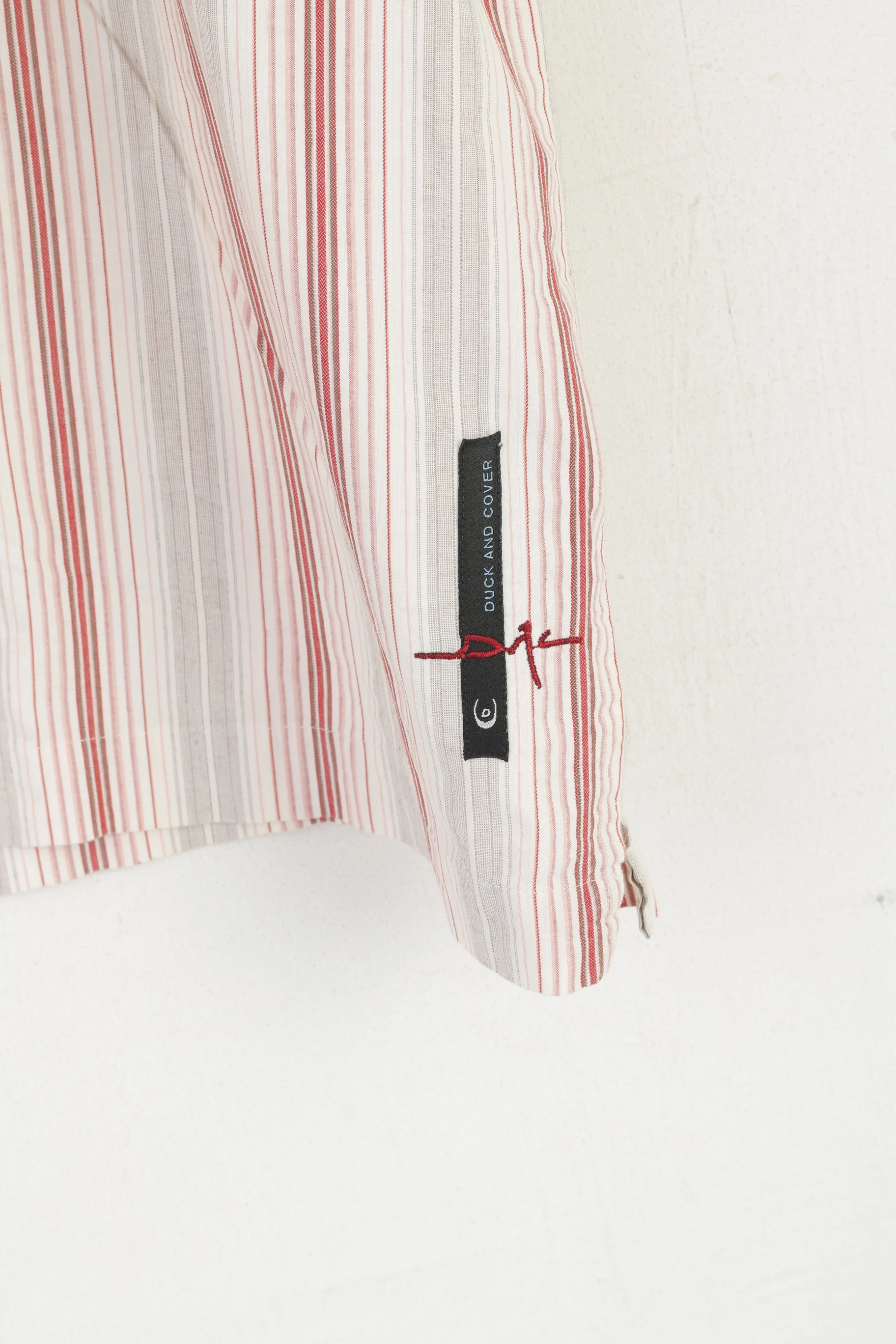 Duck and Cover Men L (M) Casual Shirt Beige Striped Armondo Style Short Sleeve Top - Image 3