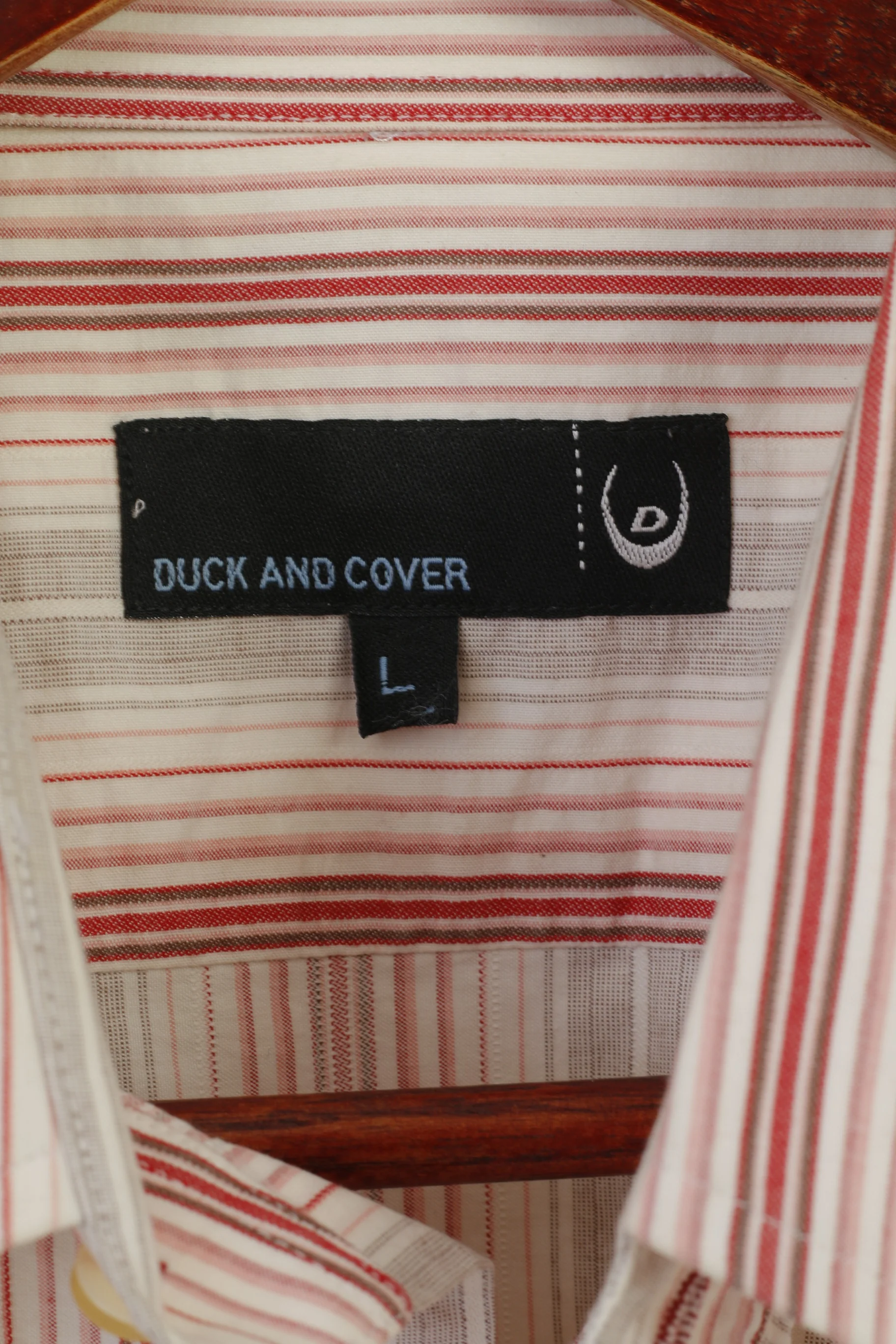 Duck and Cover Men L (M) Casual Shirt Beige Striped Armondo Style Short Sleeve Top - Image 4