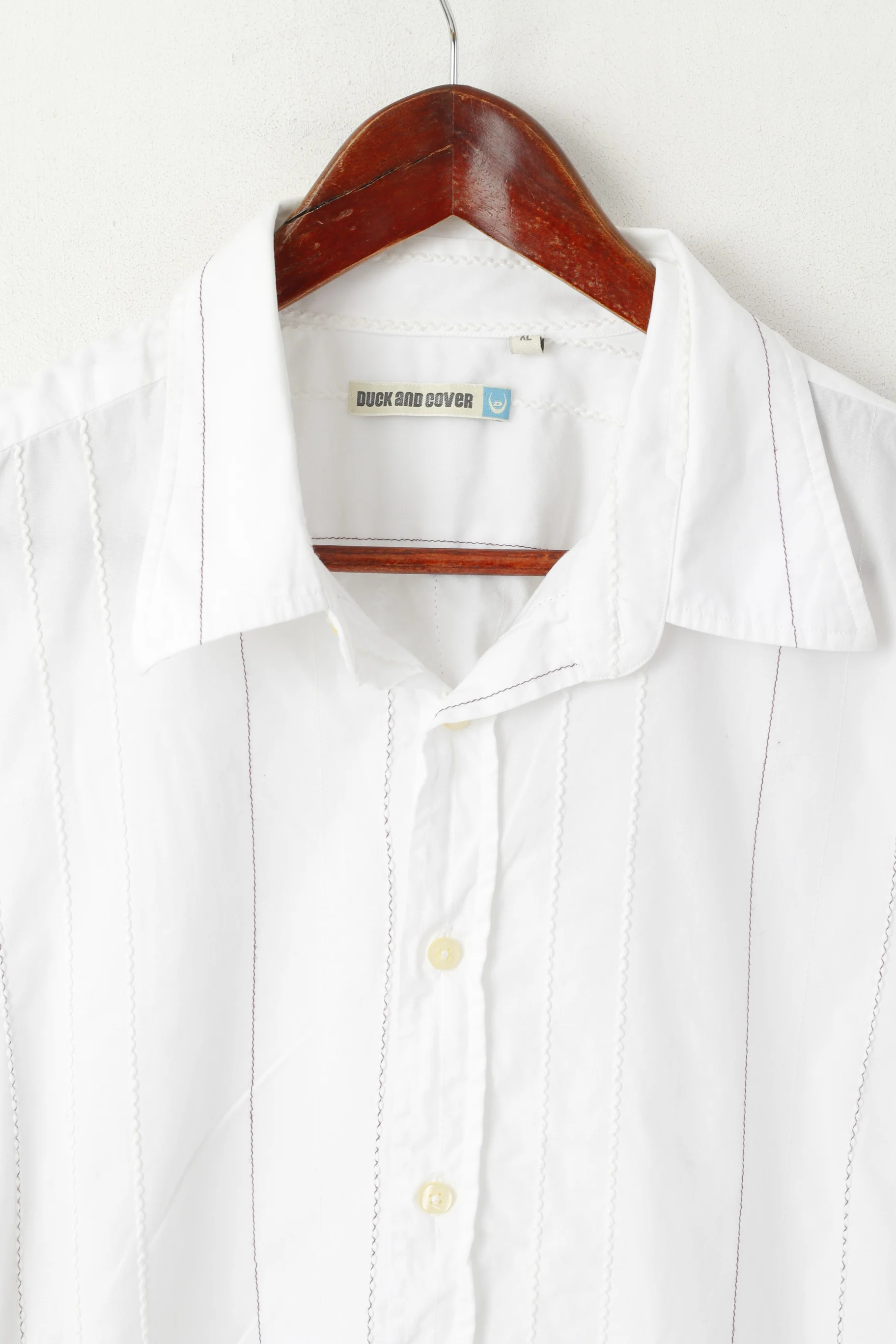 Duck And Cover Men XL Casual Shirt White Cotton Striped Texture Long Sleeve Top - Image 2