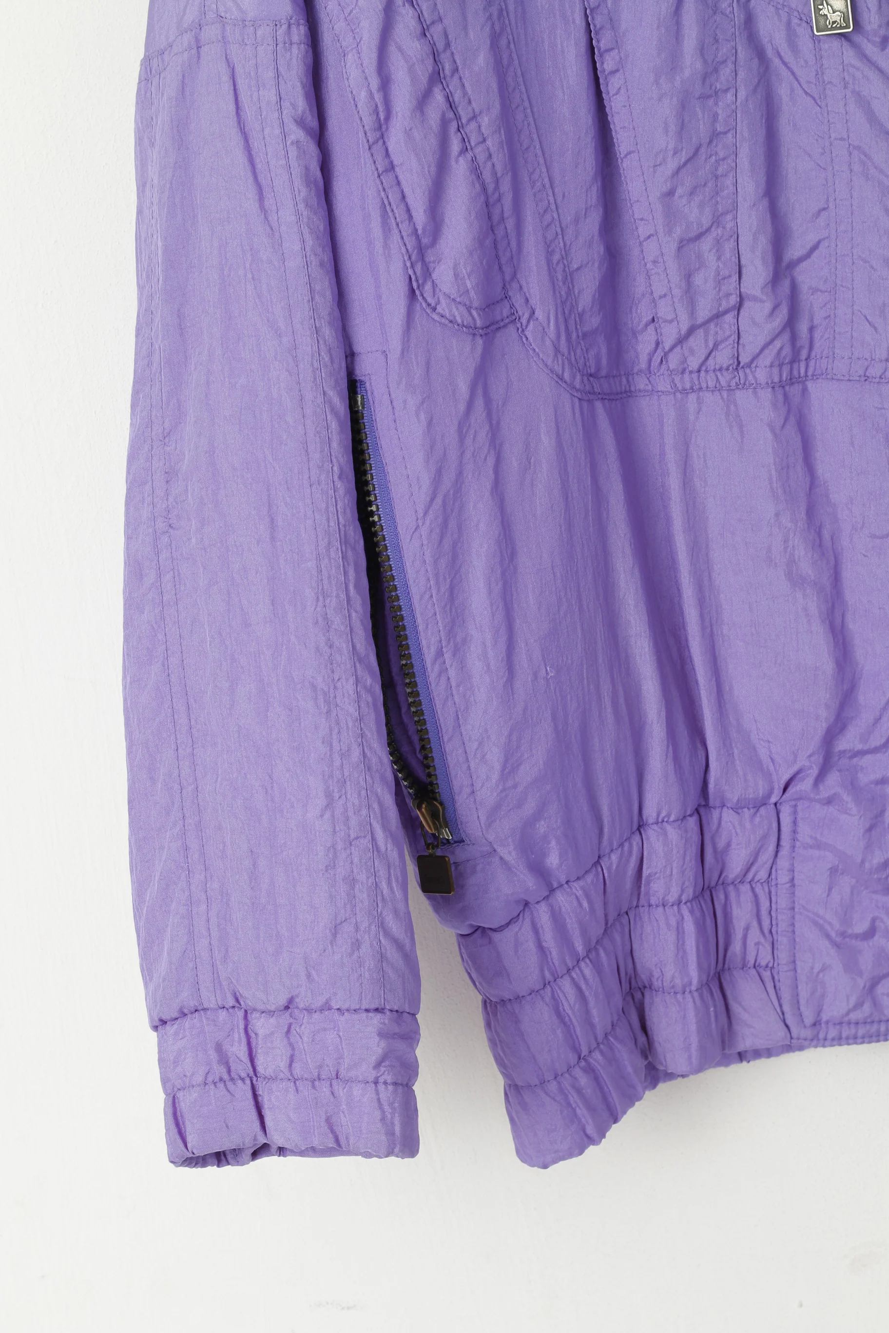 C&A Rodeo Women 12 M Jacket Purple Nylon Paded Bomber Vintage Shoulder Pads Top - Image 3