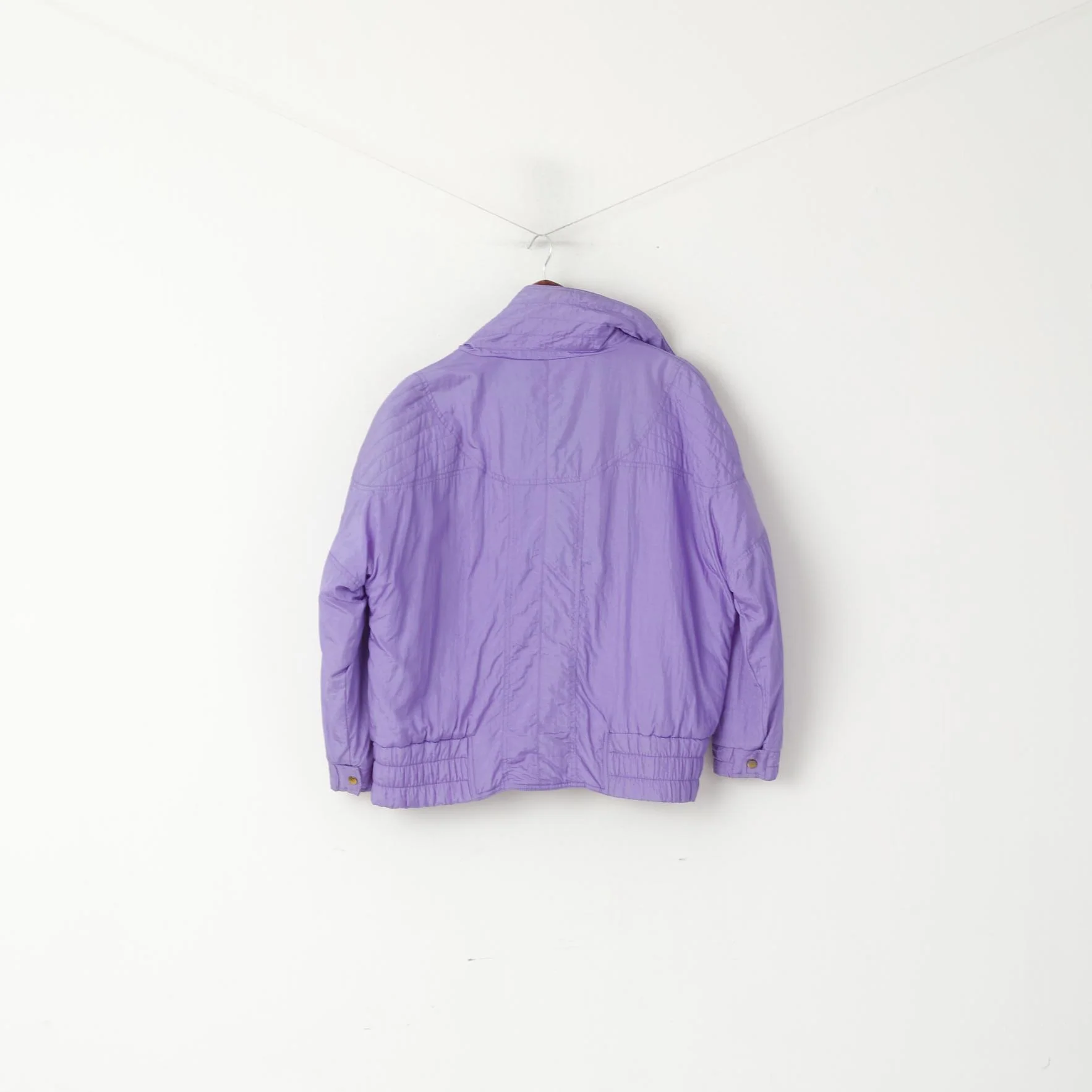 C&A Rodeo Women 12 M Jacket Purple Nylon Paded Bomber Vintage Shoulder Pads Top - Image 6