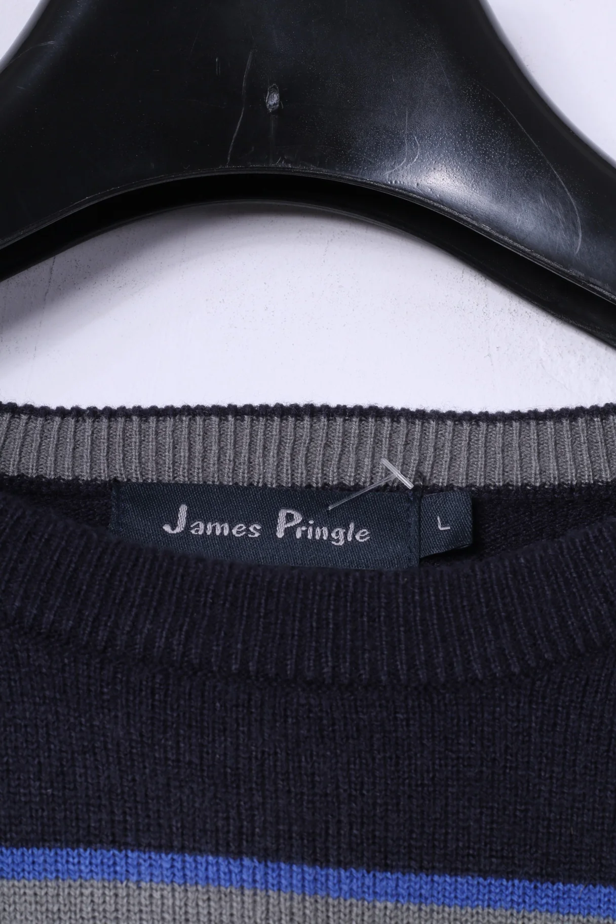 James Pringle Mens L Jumper Navy Striped 100% Acrylic Classic Sweater - Image 3