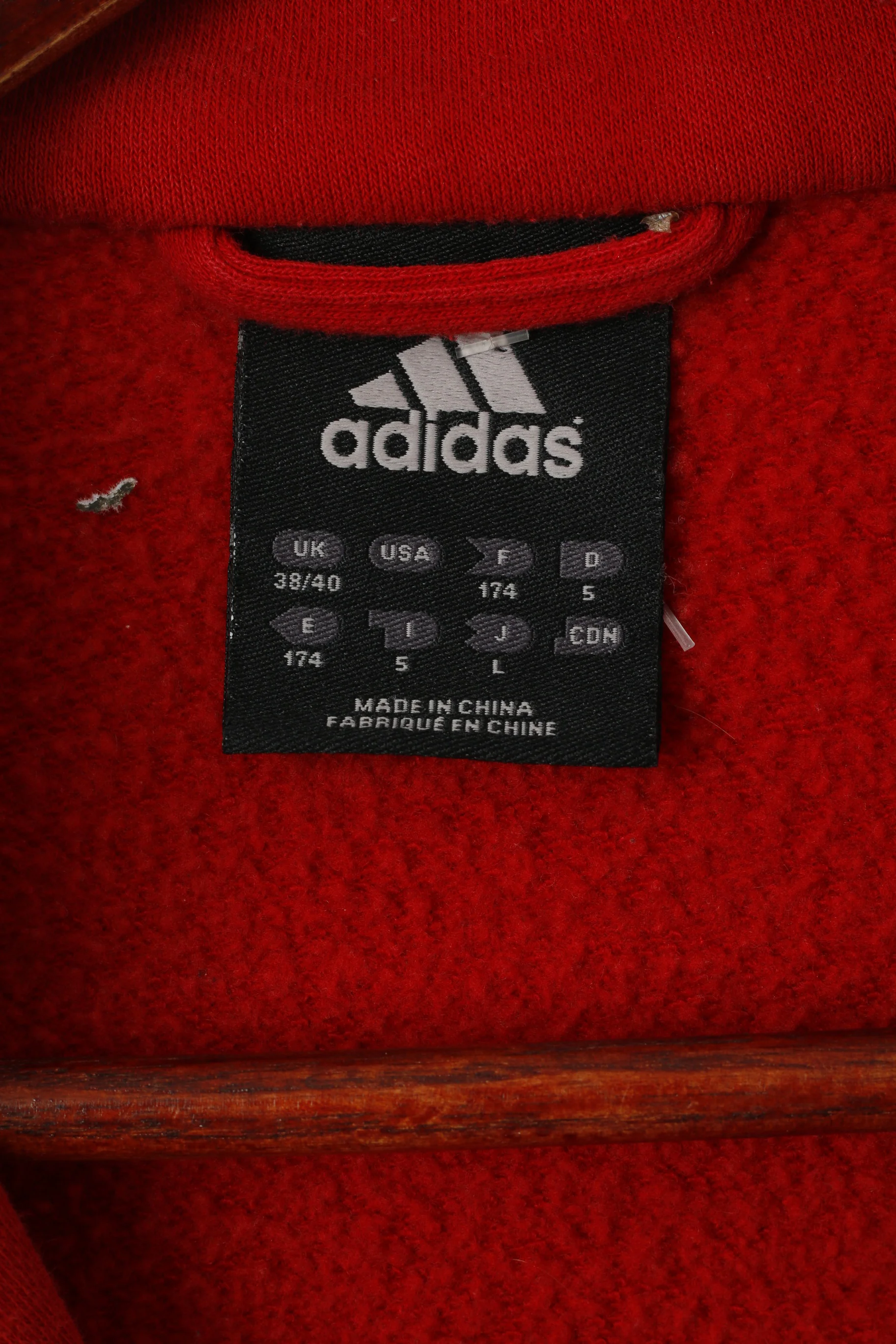 Adidas Men 38/40 M Sweatshirt Red Cotton Sport Zip neck 3 Stripe Sportswear Top - Image 4