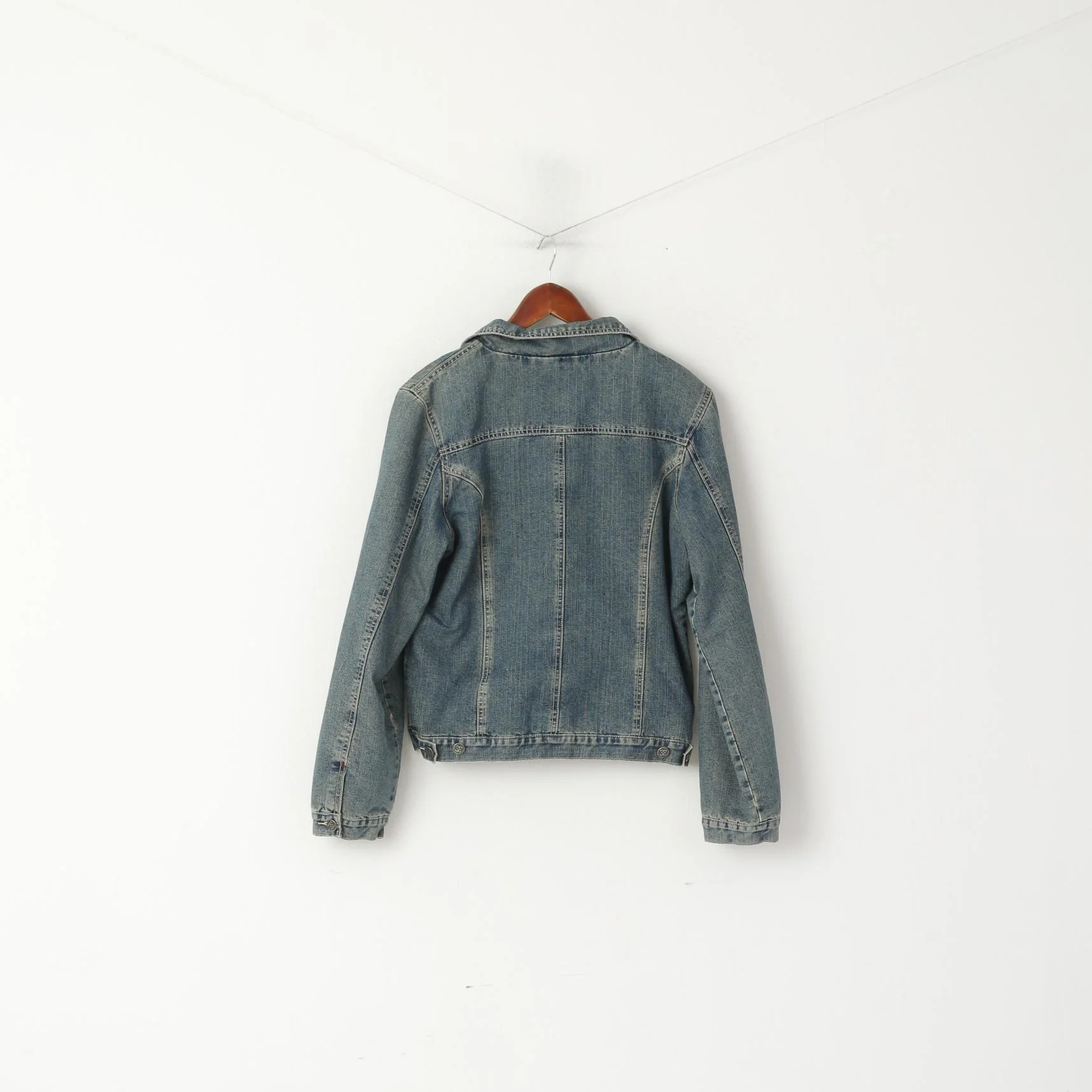 Enemy Women M Jacket Blue Cotton Denim Jeans Fur Lined Retro Single Breasted Top - Image 6
