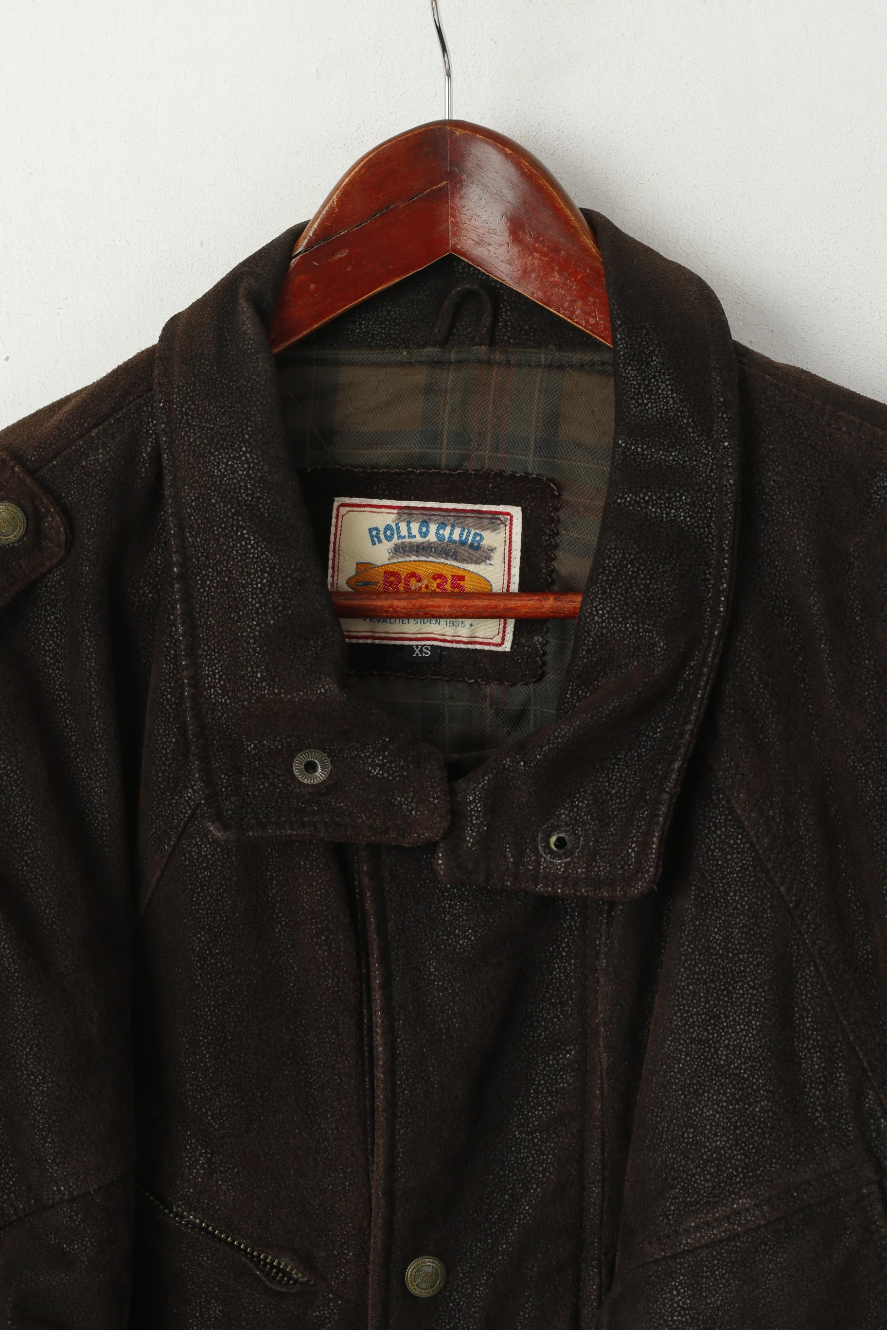 Rollo Club Men XS Jacket Brown Shiny Leather Vintage Biker Full Zipper Pilot Oklahoma Top - Image 2