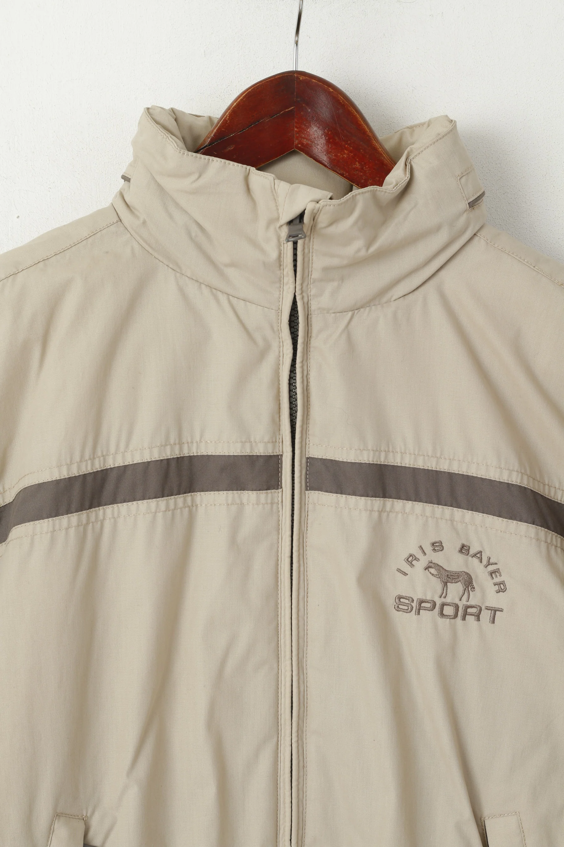 Iris Bayer Sport Women S Jacket Beige Horse Riding Hidden Hood Full Zipper Top - Image 2