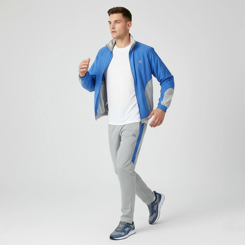 Puma Men 6 M Track Top Jacket Blue Vintage Full Zipper Oldschool Sport Nylon