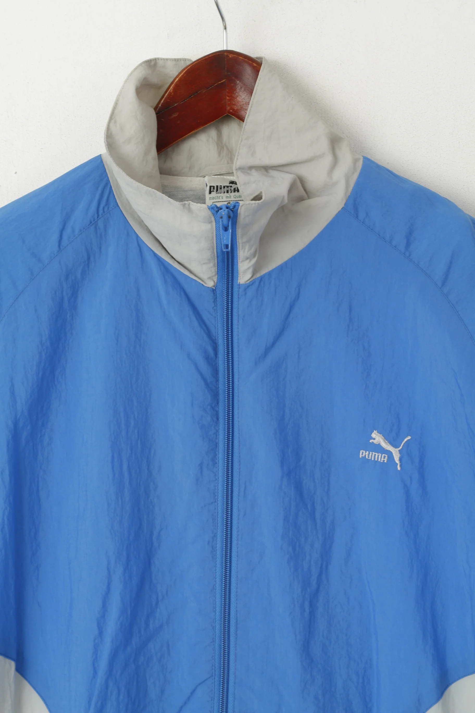 Puma Men 6 M Track Top Jacket Blue Vintage Full Zipper Oldschool Sport Nylon - Image 3