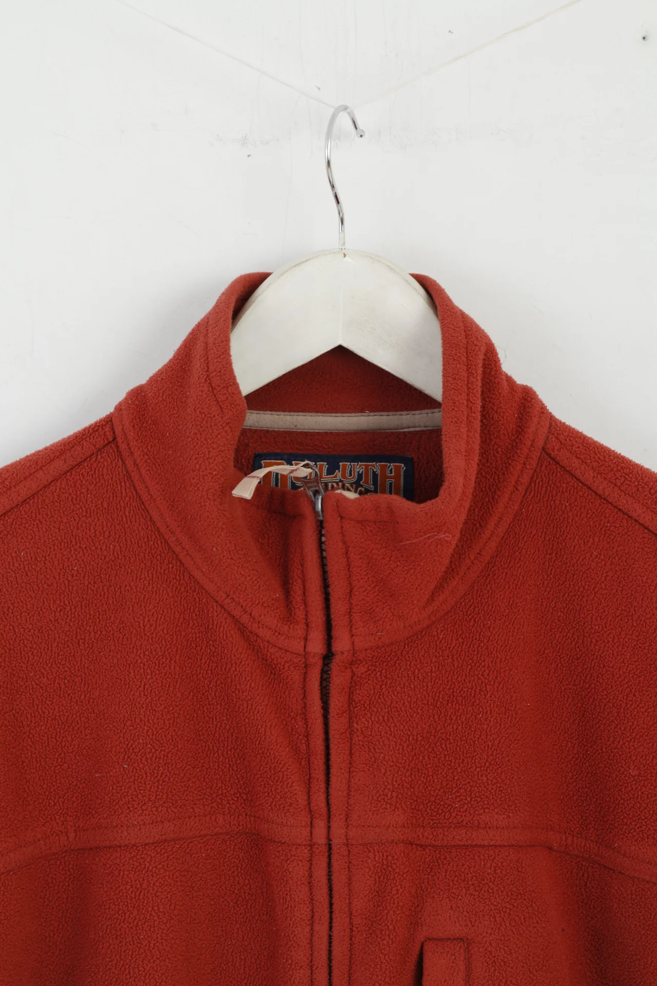 Duluth Trading Men M Fleece Top Brick Orange Pockets Full Zipper Retro Top - Image 2