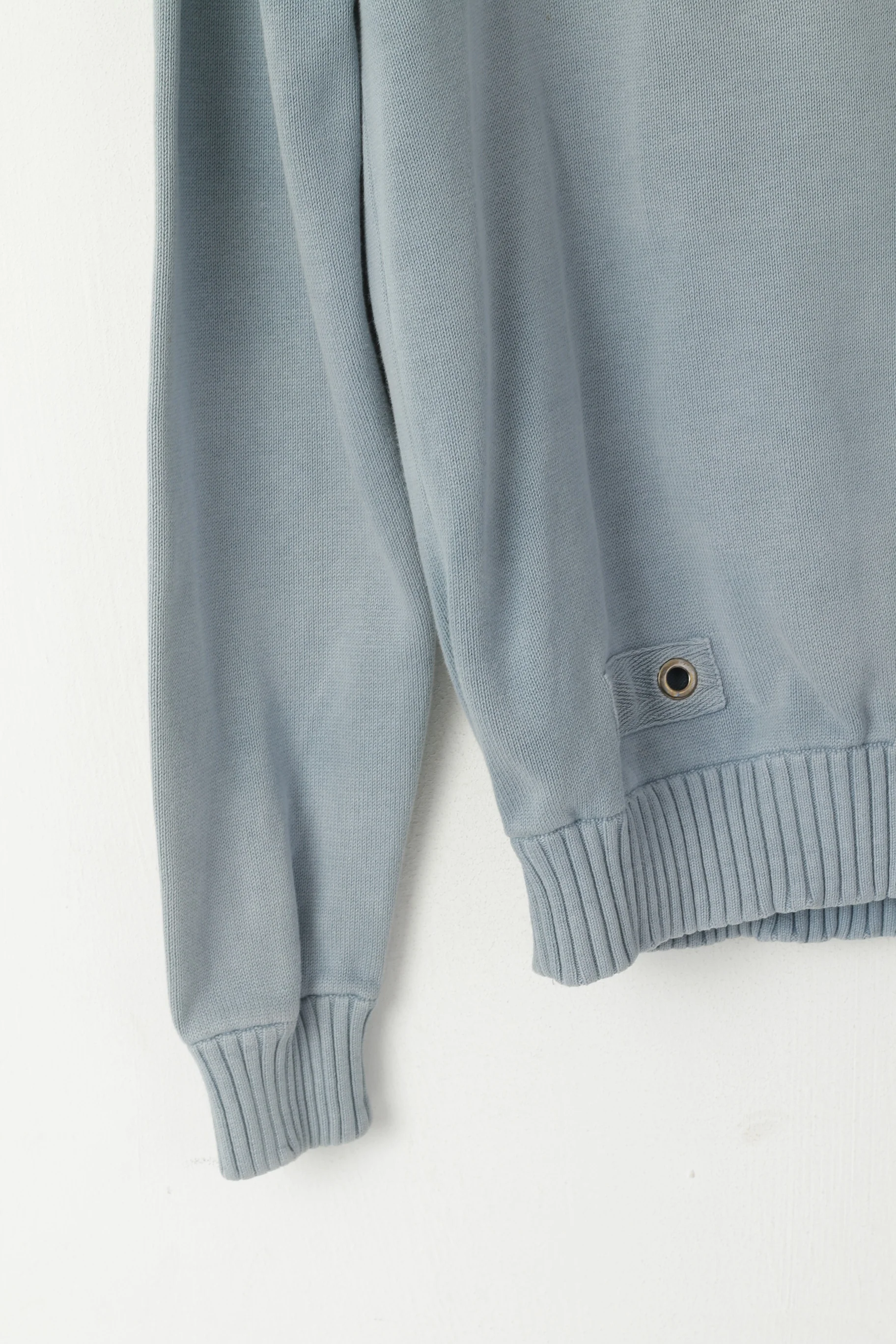 Hugo Boss Men L (S) Jumper Blue Cotton Faded Zip Neck Classic Plain Sweater - Image 3
