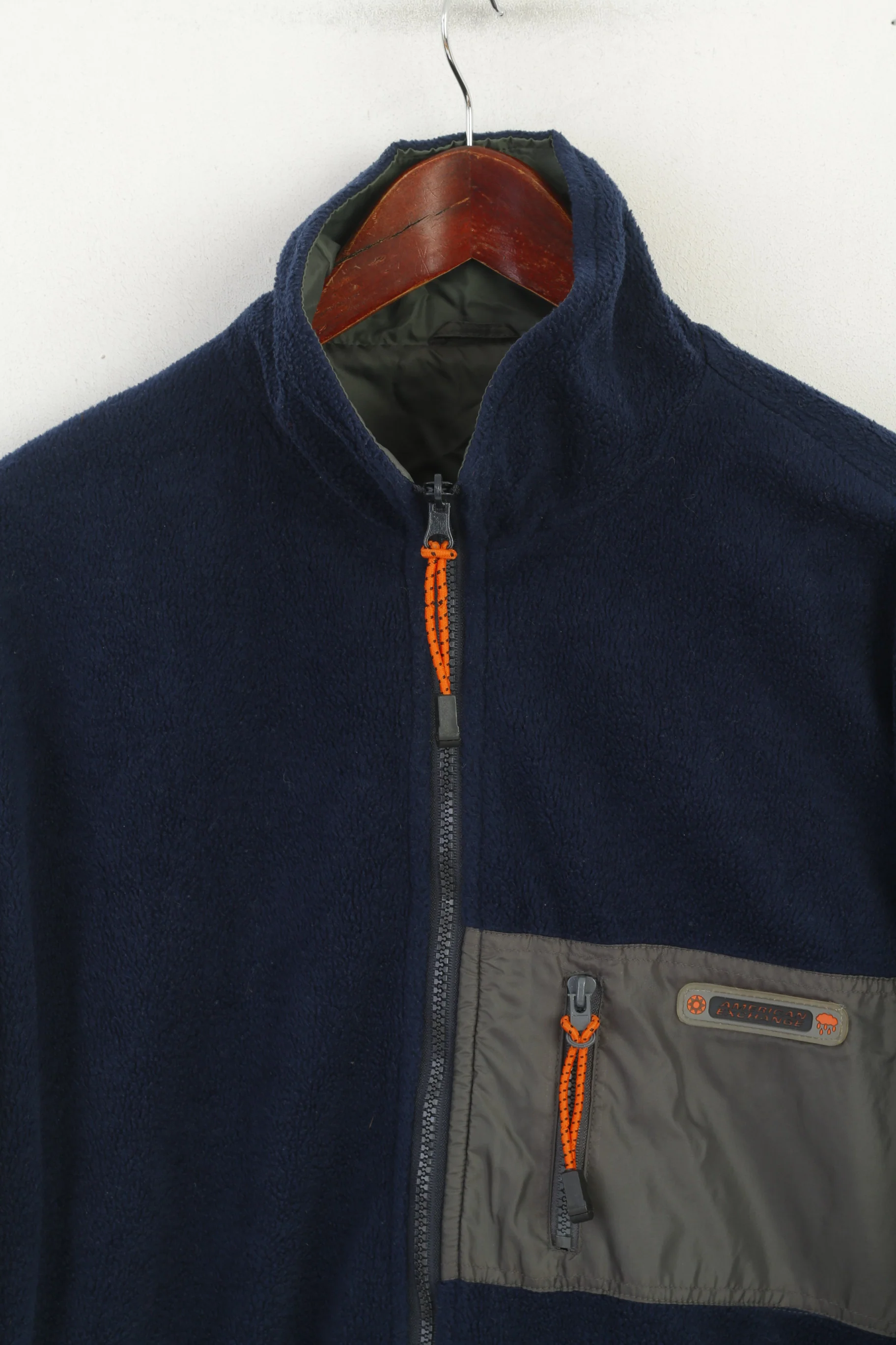 American Exchange Men L Jacket Navy Green Double Sided Fleece Zip Up Sportswear - Image 2