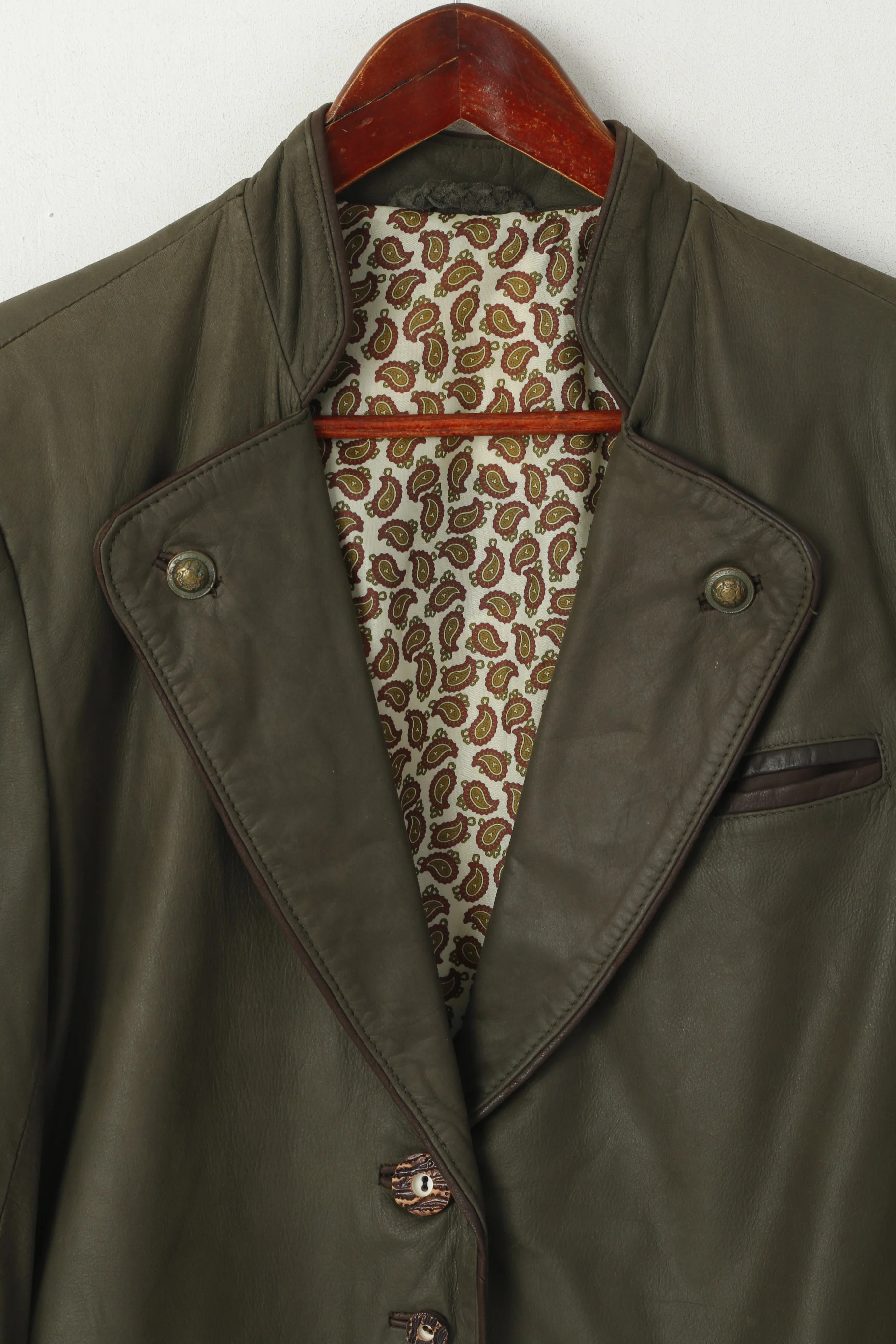 Vintage Women 38 M Jacket Green Real Leather Single Breasted Tyrol Trachten Blazer - Image 2