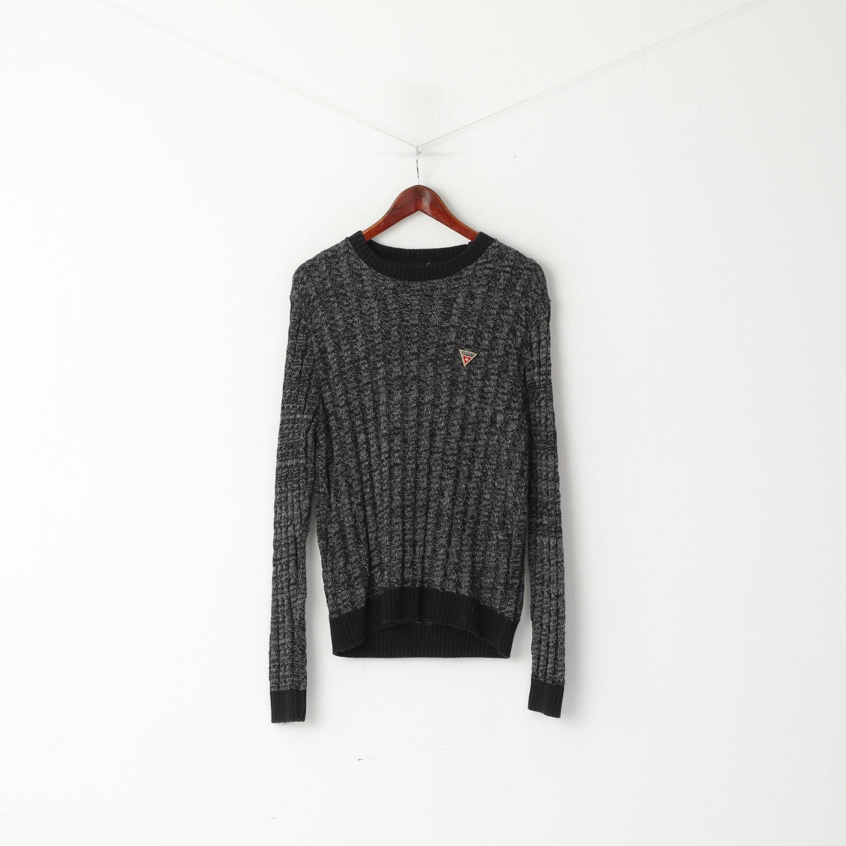 Soviet Men M Jumper Black Knitted Cotton Blend Russian Built Classic Sweater