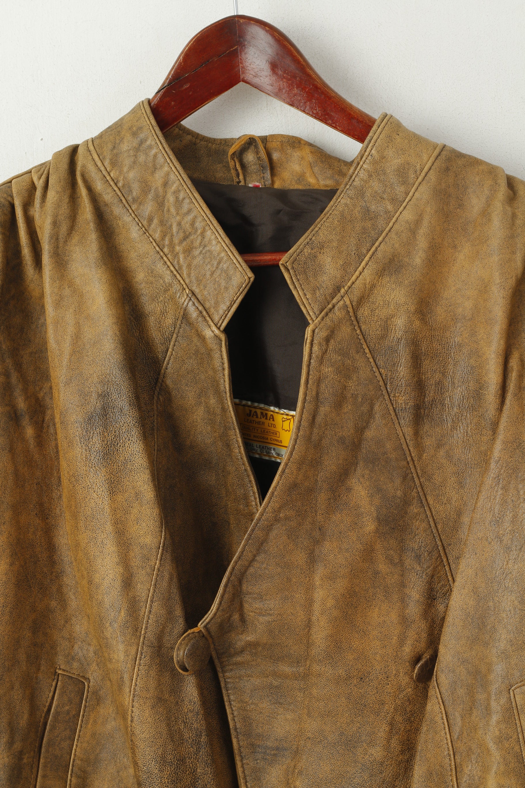 JAMA Women M Jacket Brown Bomber Leather Shoulder Pads Vintage Biker Top - Image 2