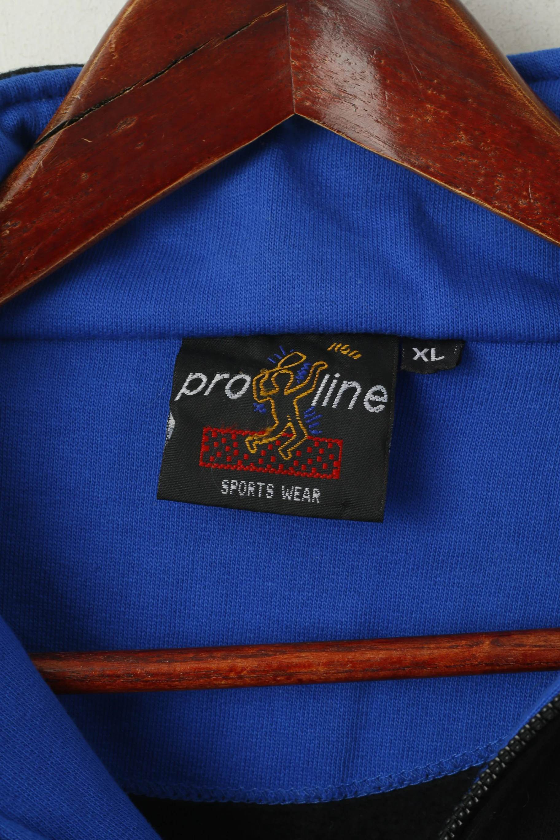 Pro Line Men XL Sweatshirt Blue Cotton Zip Neck Sportswear Retro 90s Top - Image 4
