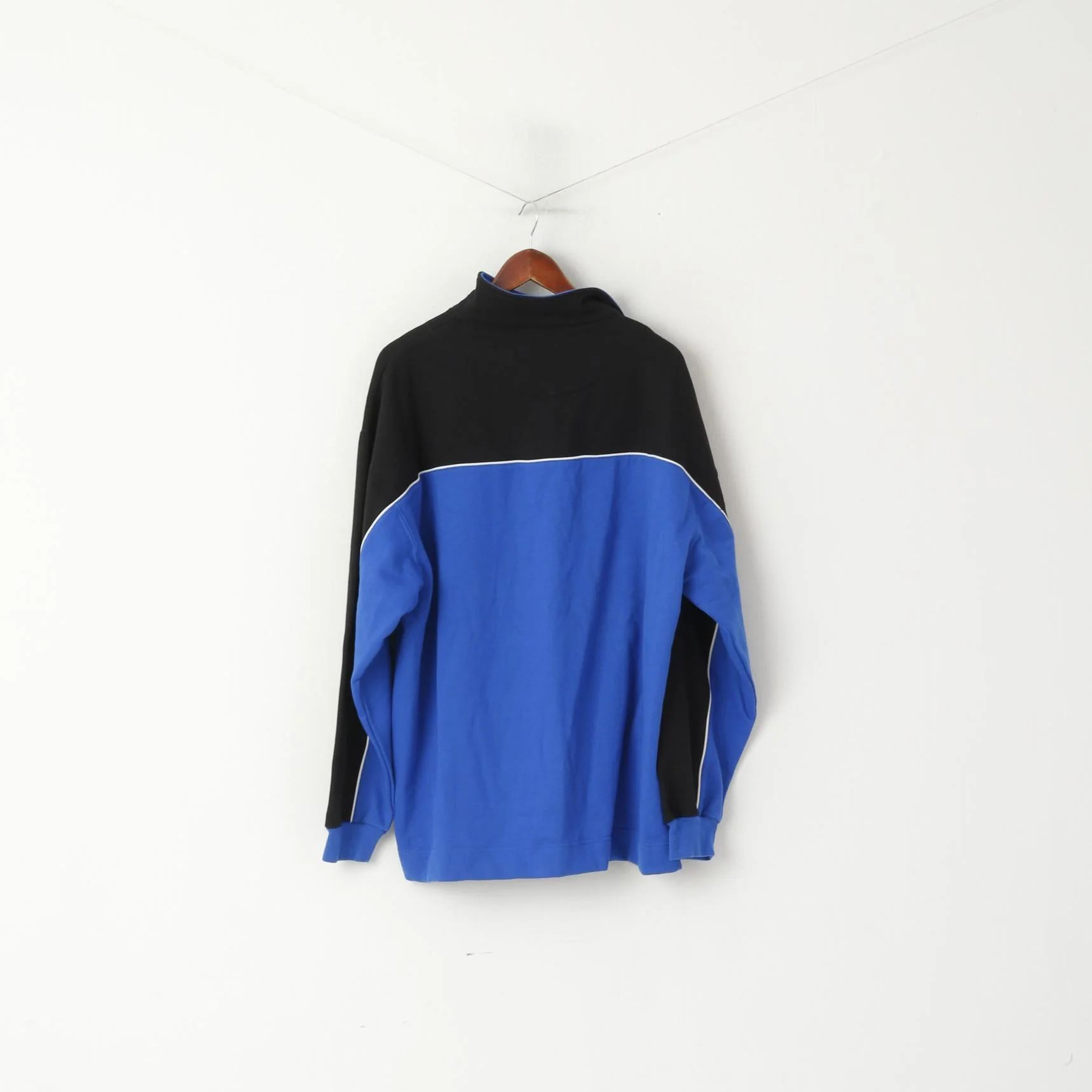 Pro Line Men XL Sweatshirt Blue Cotton Zip Neck Sportswear Retro 90s Top - Image 6
