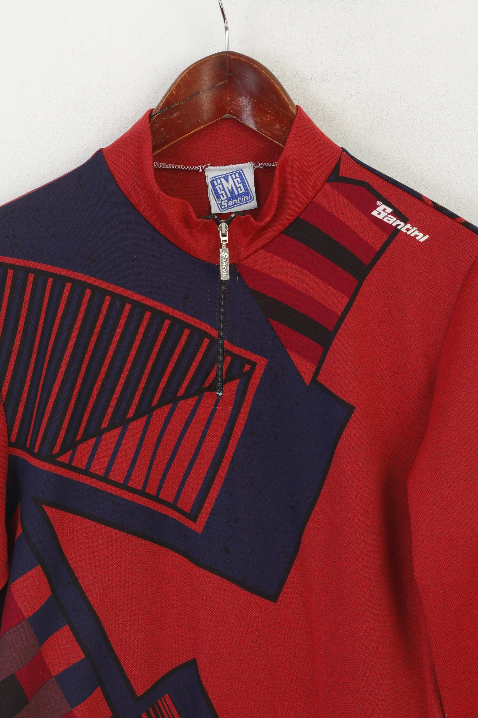 Santini Men L Cycling Shirt Maroon Vintage Italy Zip Neck Bike Wear Long SLeeve Top - Image 2