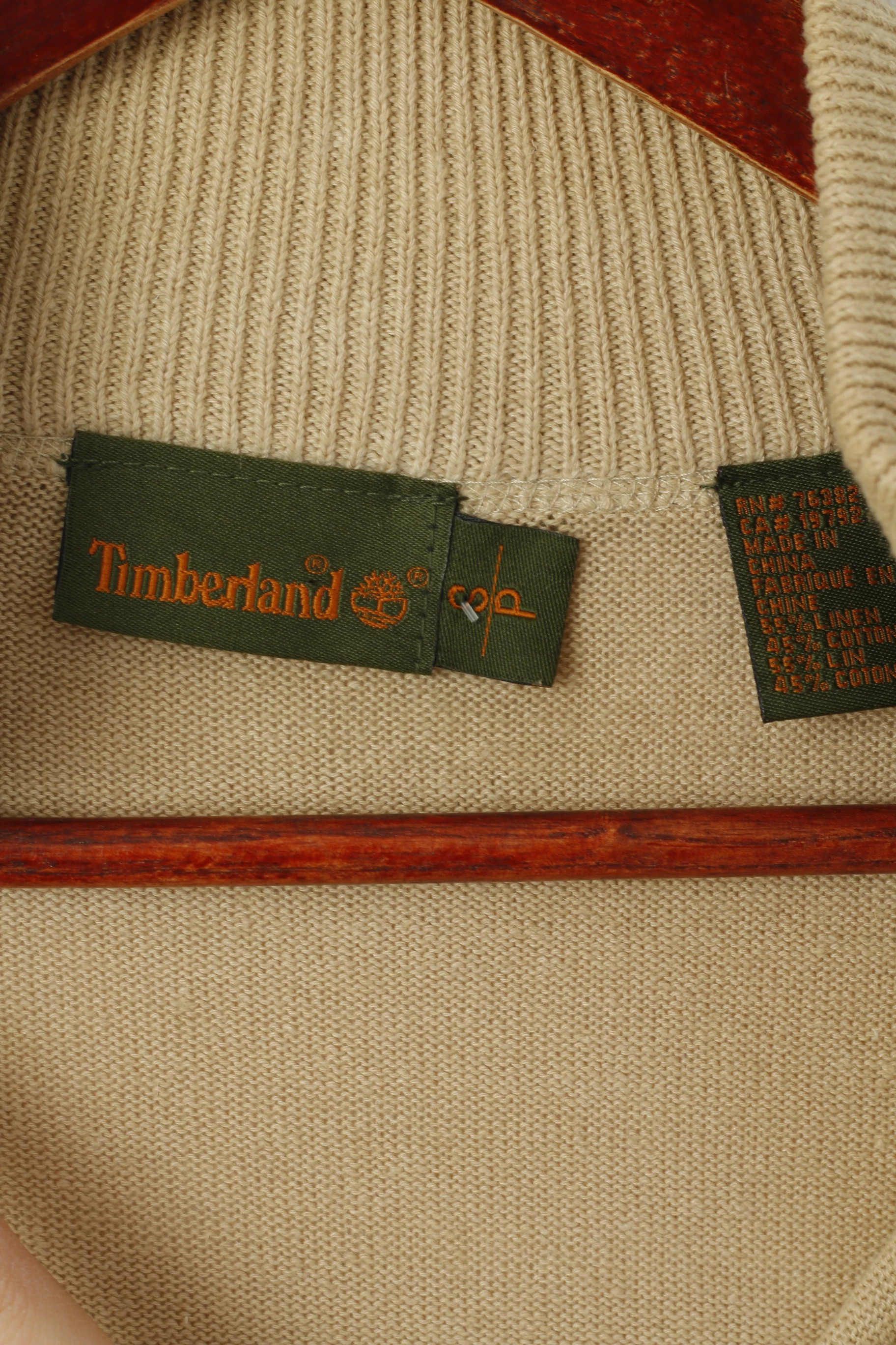 Timberland Men S Sweater Beige Full Zipper Cardigan Linen Cotton Blend Knitwear - Image 4