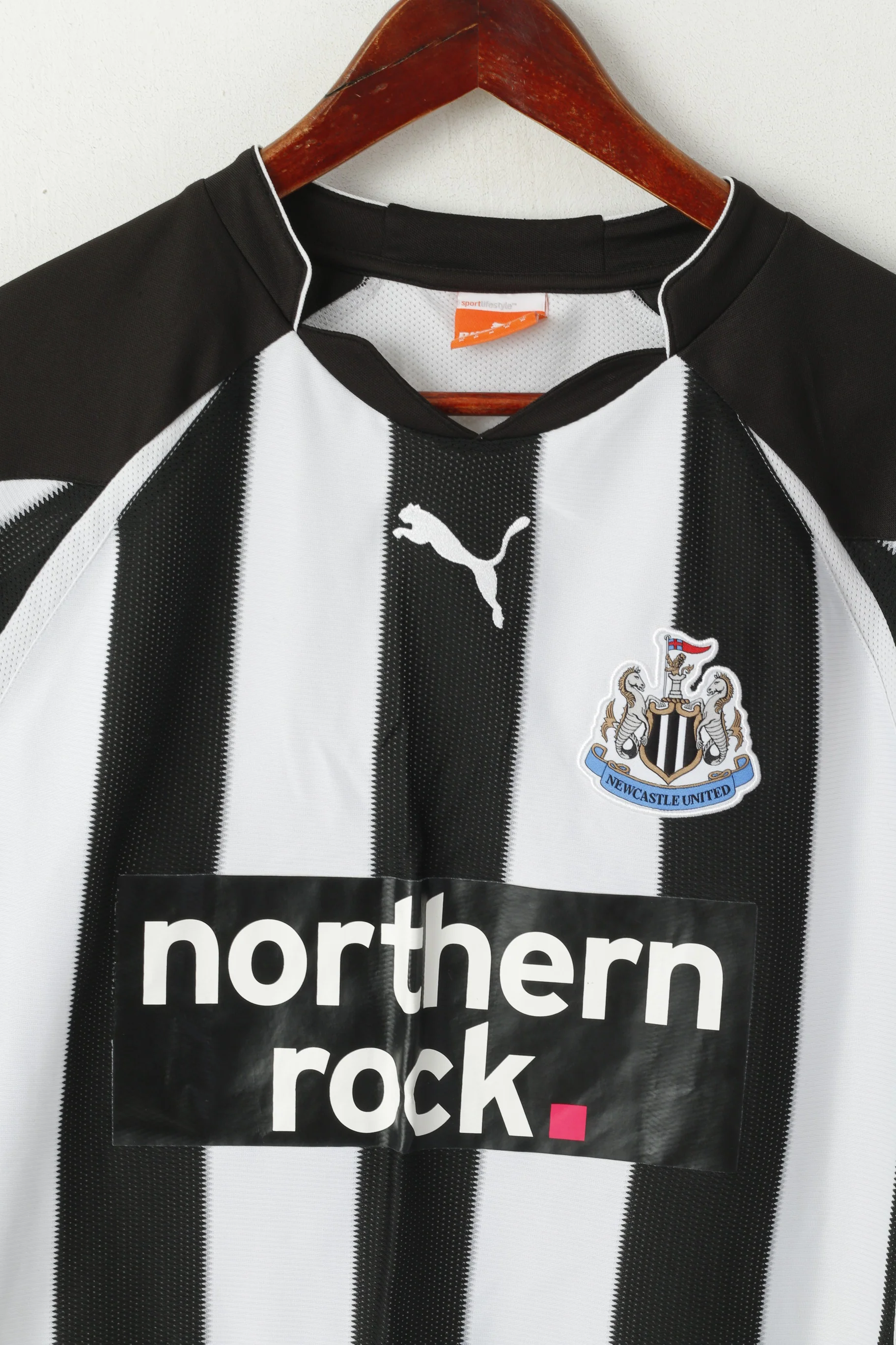 Puma Newcastle United Men M Shirt Black White Striped Football Club Jersey Top - Image 2