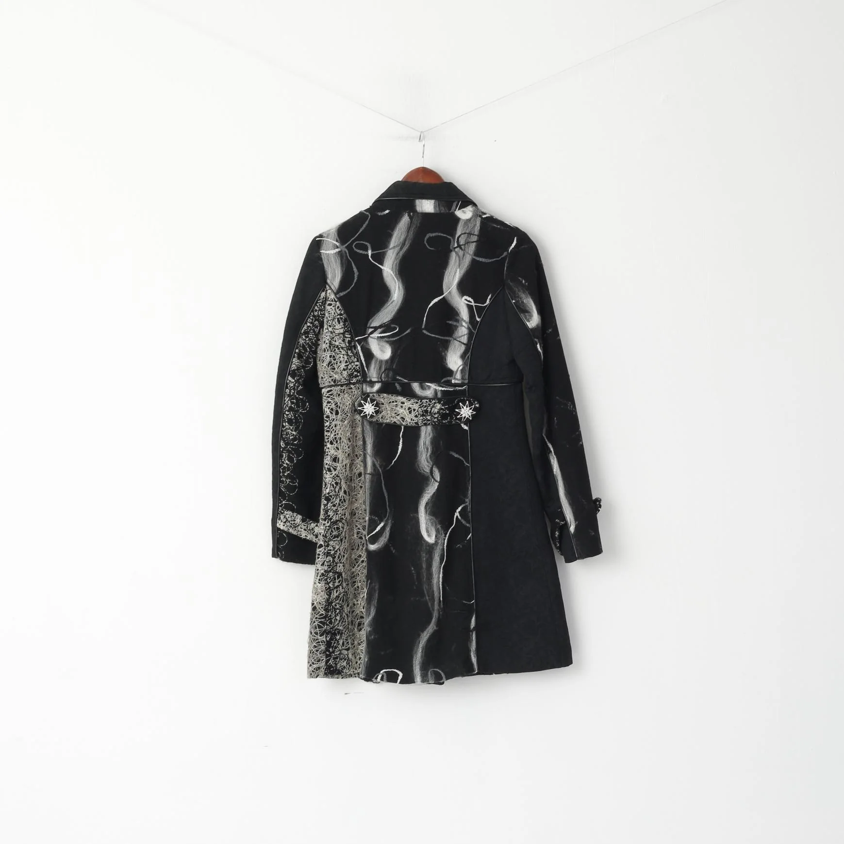 LOLINE Women S Coat Black Dacron Elegant Snaps Single Breasted Patchwork Top - Image 8