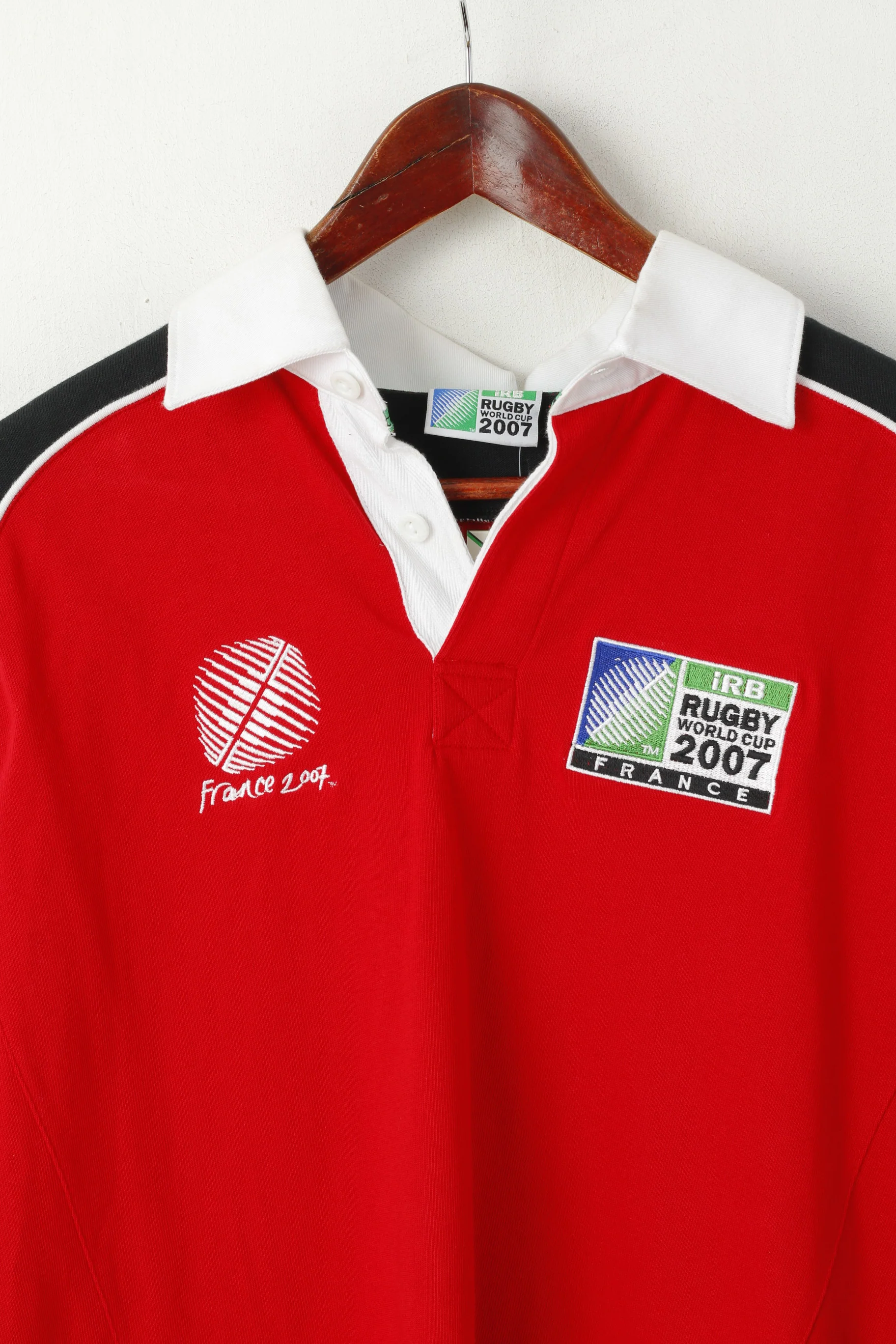 New Rugby World Cup 2007 Men S Polo Shirt Red Cotton France Long Sleeve Top - Image 2