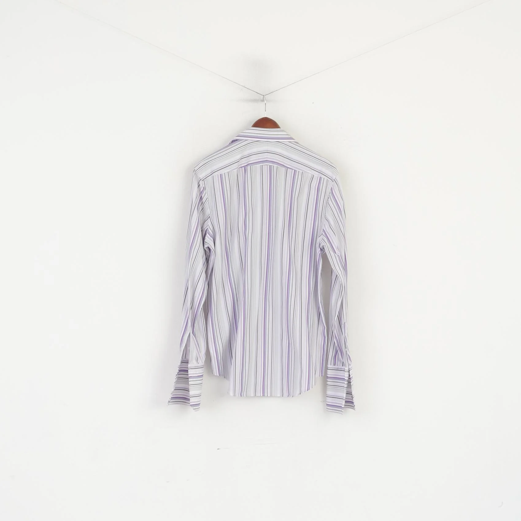Jeff Banks Men 16 41 M Formal Shirt Purple Striped Cotton Tailored Fit Buttons Down Top - Image 6