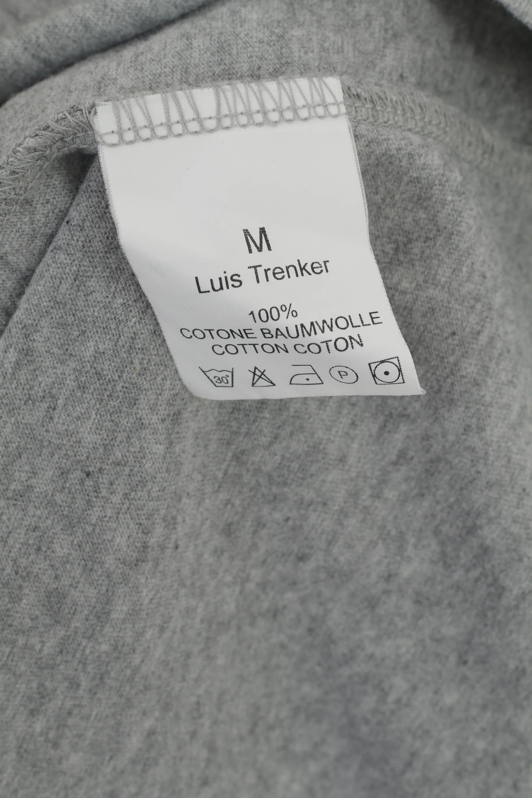 Luis Trenker Men M Long Sleeved Shirt Grey Cotton Graphic Stretch Top - Image 4