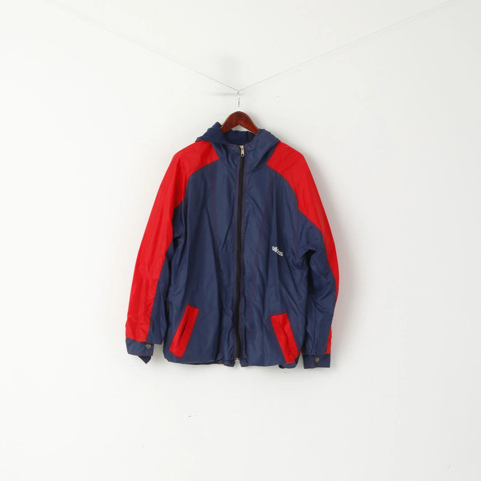 Adidas Men M Jacket Navy Vintage Red Double Sided Hooded Lightweight Top - Image 5