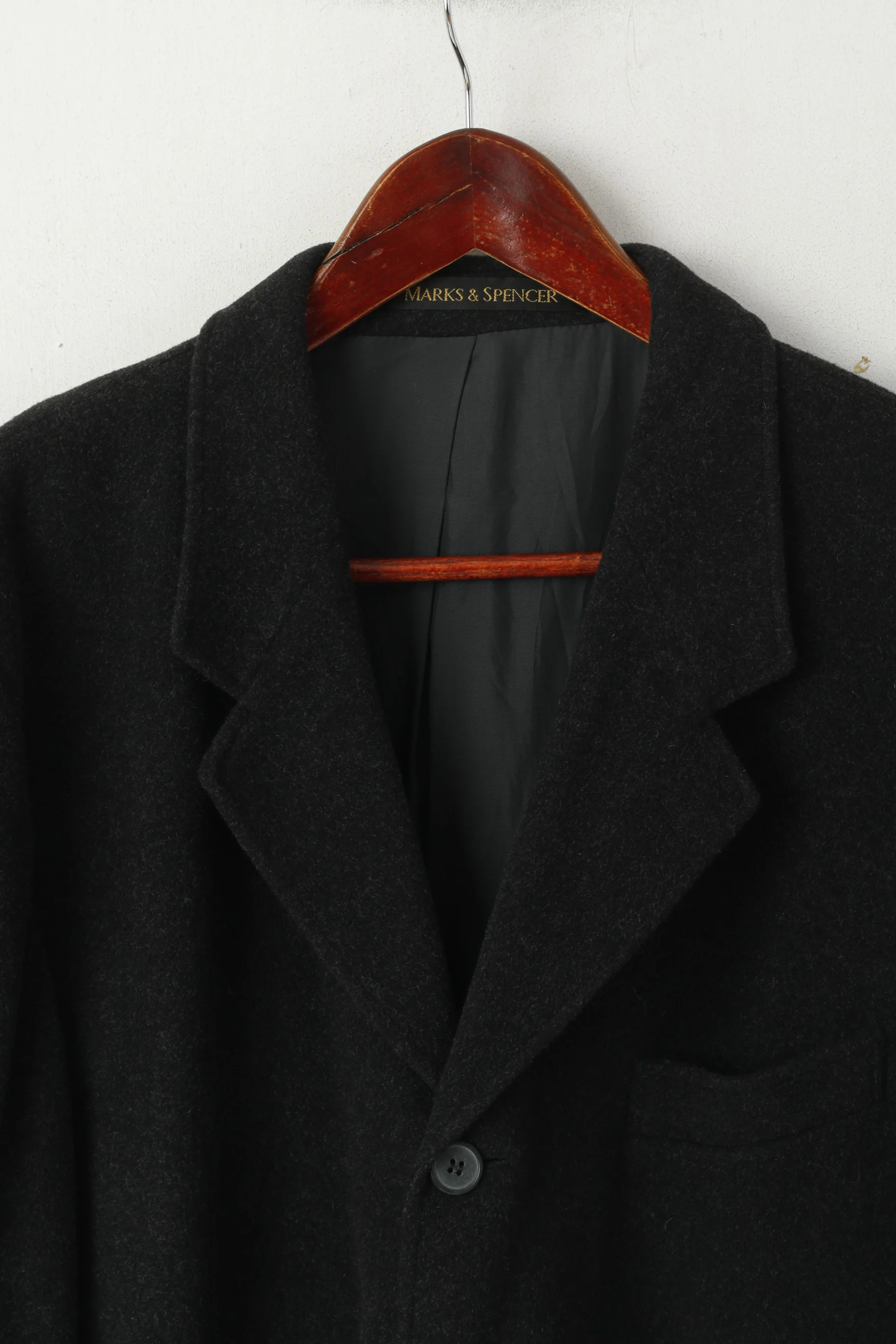 Marks & Spencer Men 42 M Jacket Chharcoal Wool Rich Classic Single Breasted Coat - Image 2