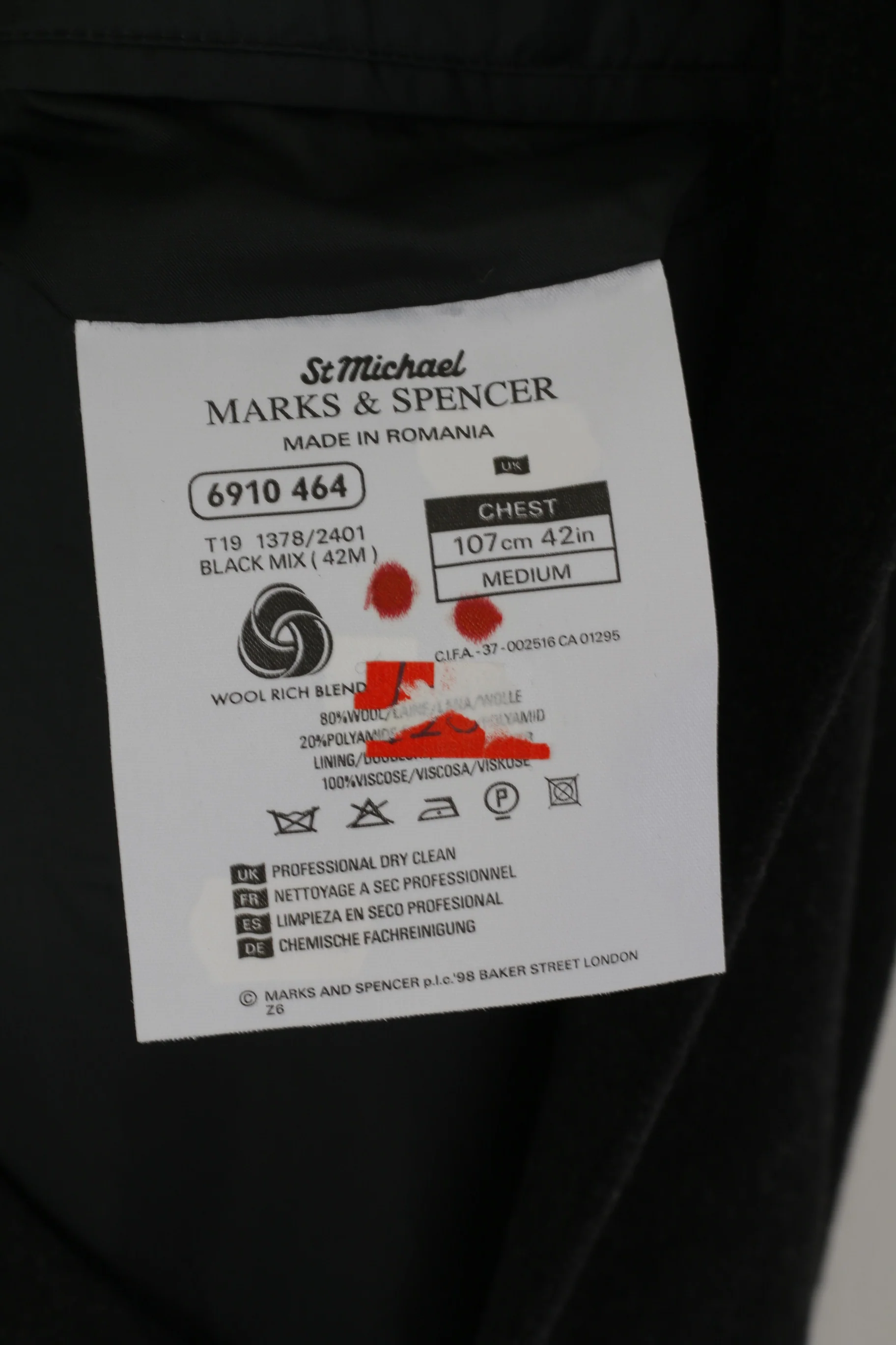 Marks & Spencer Men 42 M Jacket Chharcoal Wool Rich Classic Single Breasted Coat - Image 5