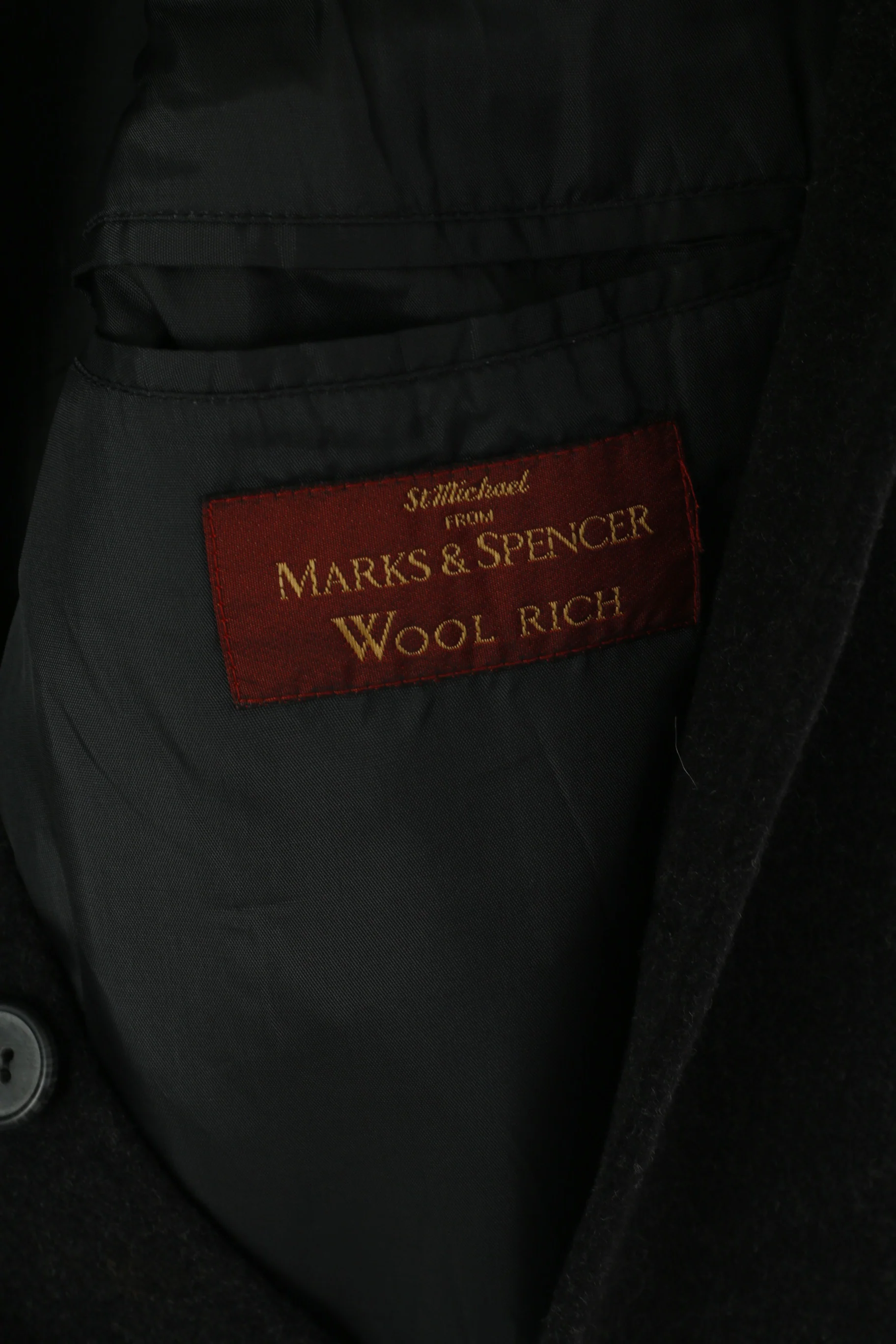 Marks & Spencer Men 42 M Jacket Chharcoal Wool Rich Classic Single Breasted Coat - Image 6