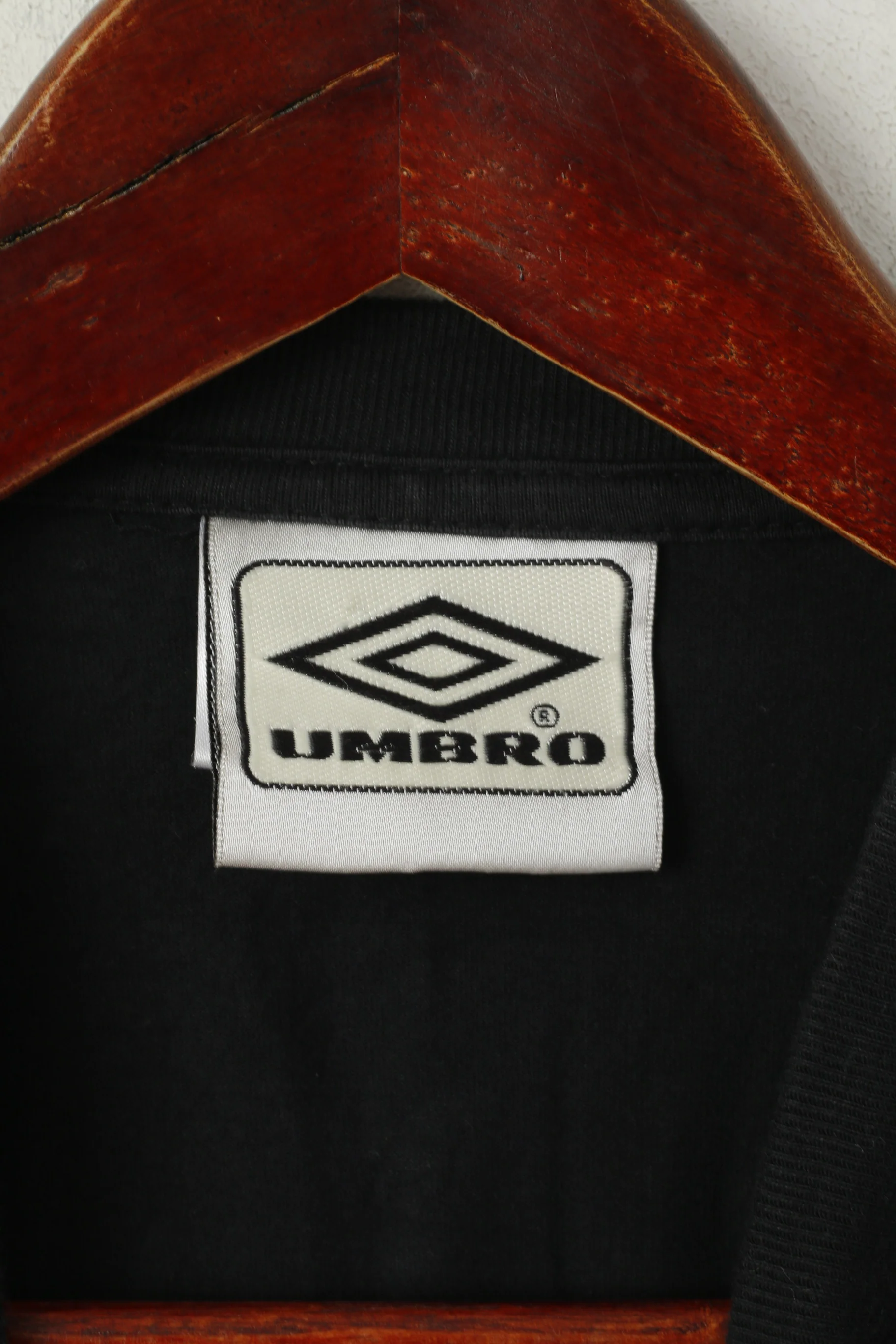 Umbro Men S Shirt Black Cotton V Neck Emroidered Logo Classic Vintage Top - Image 3