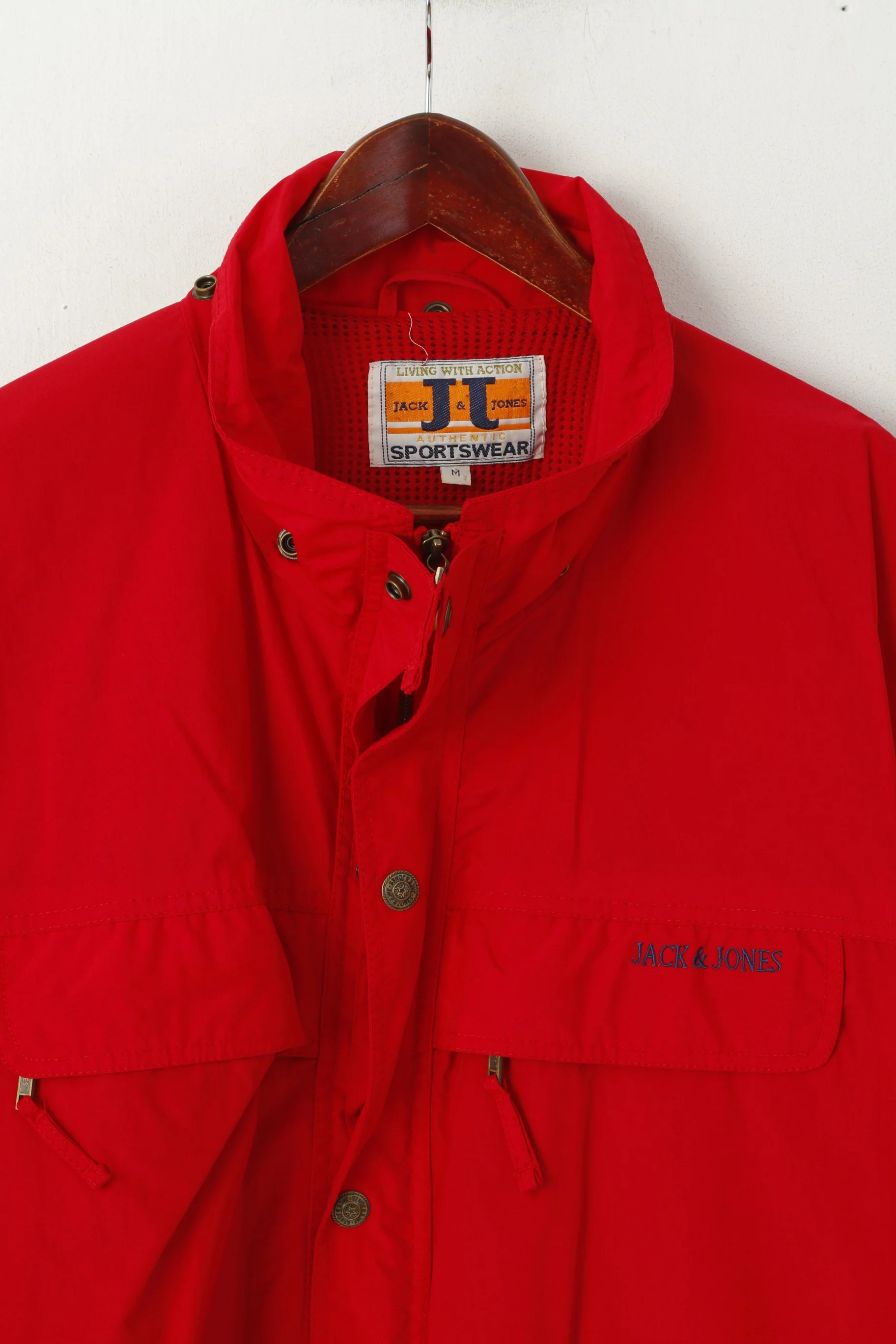 Jack & Jones Men M Jacket Red Nylon Lightweight Sportswear Retro Outdoor Top - Image 2