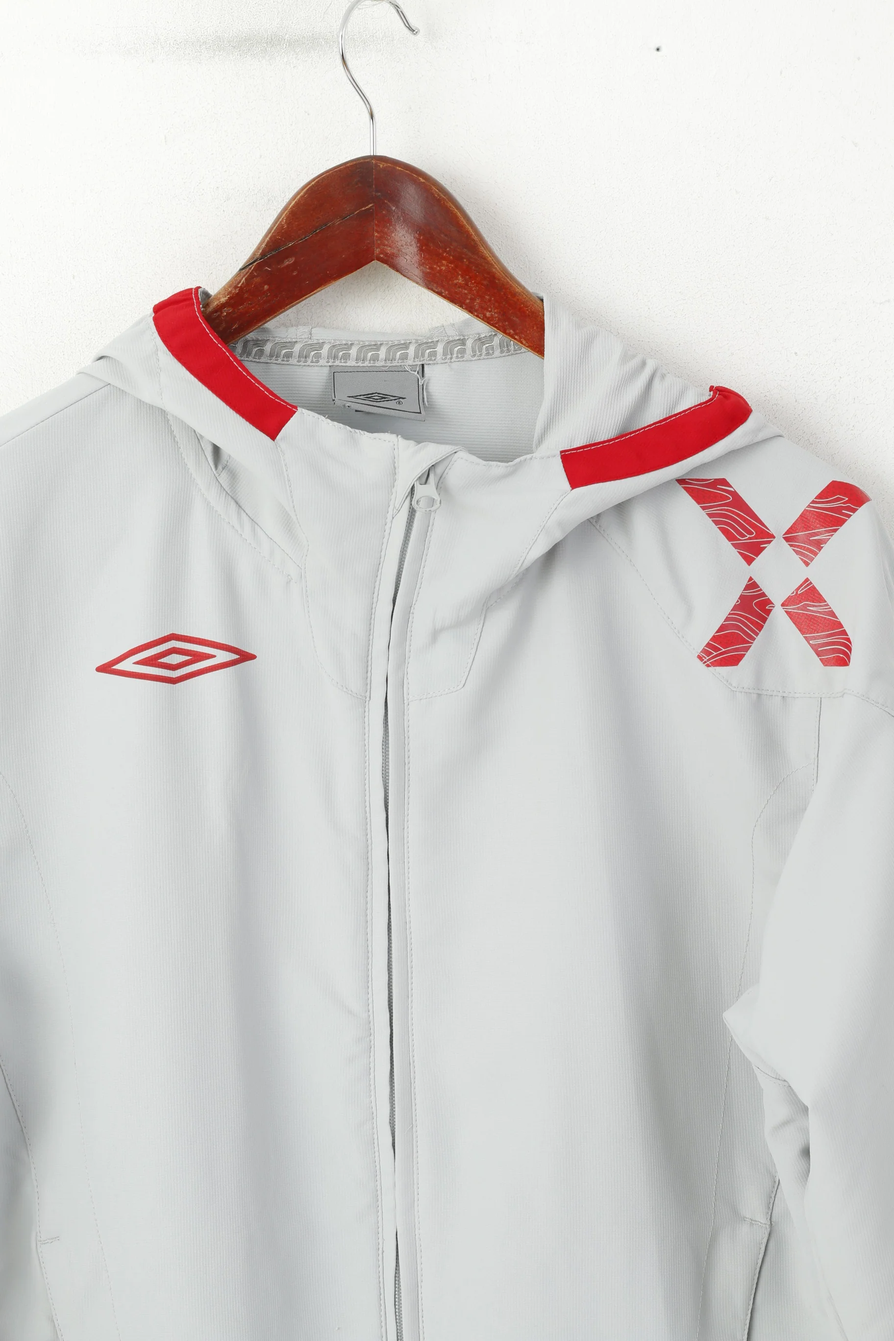 Umbro Men S Jacket Grey Sporswear Hooded Full Zipper Vintage Sport Top - Image 2