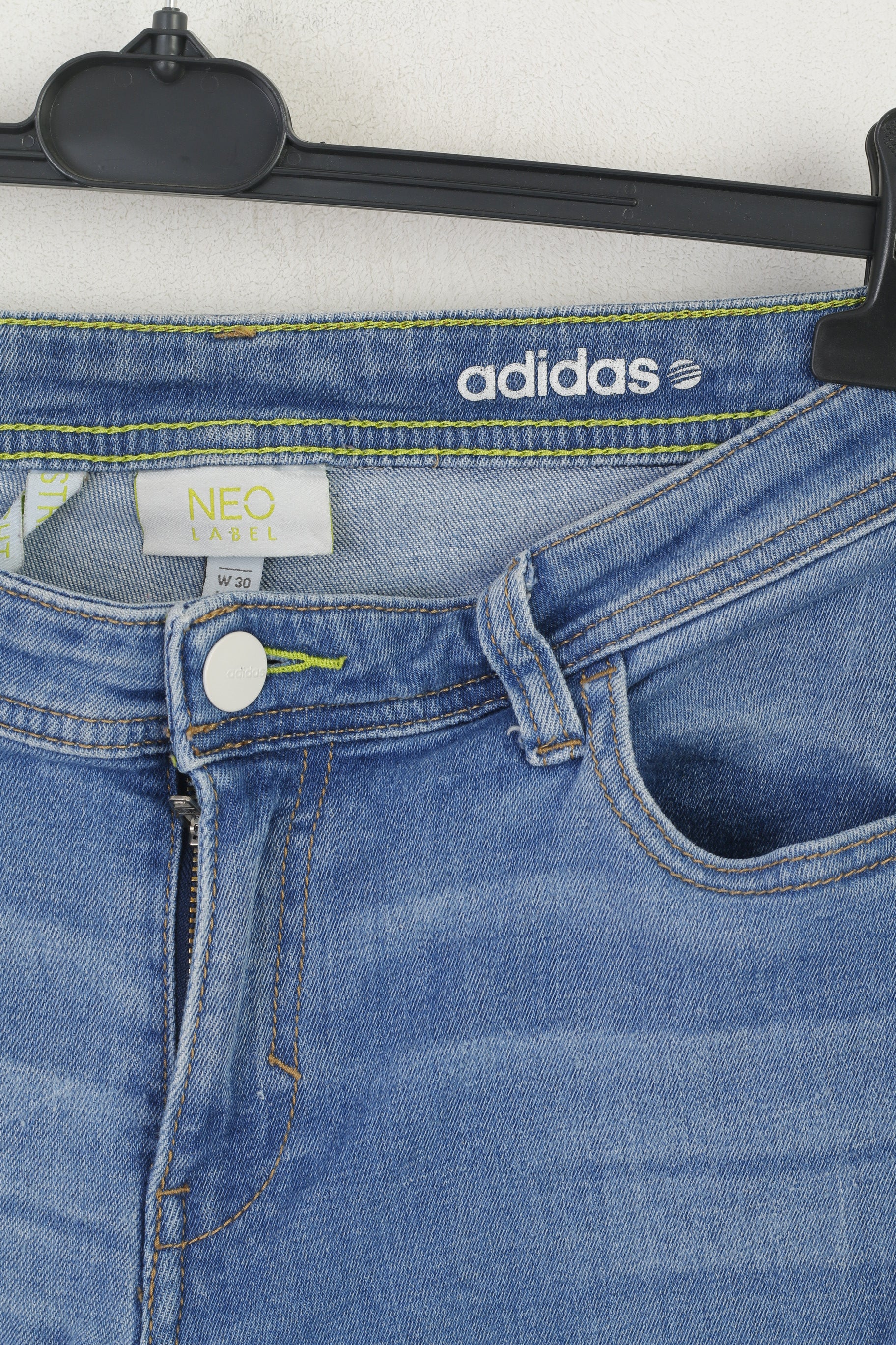Adidas Neo Label Women 30 Jeans Trousers Blue Cotton Straight Leg Stretch Pants - Image 2