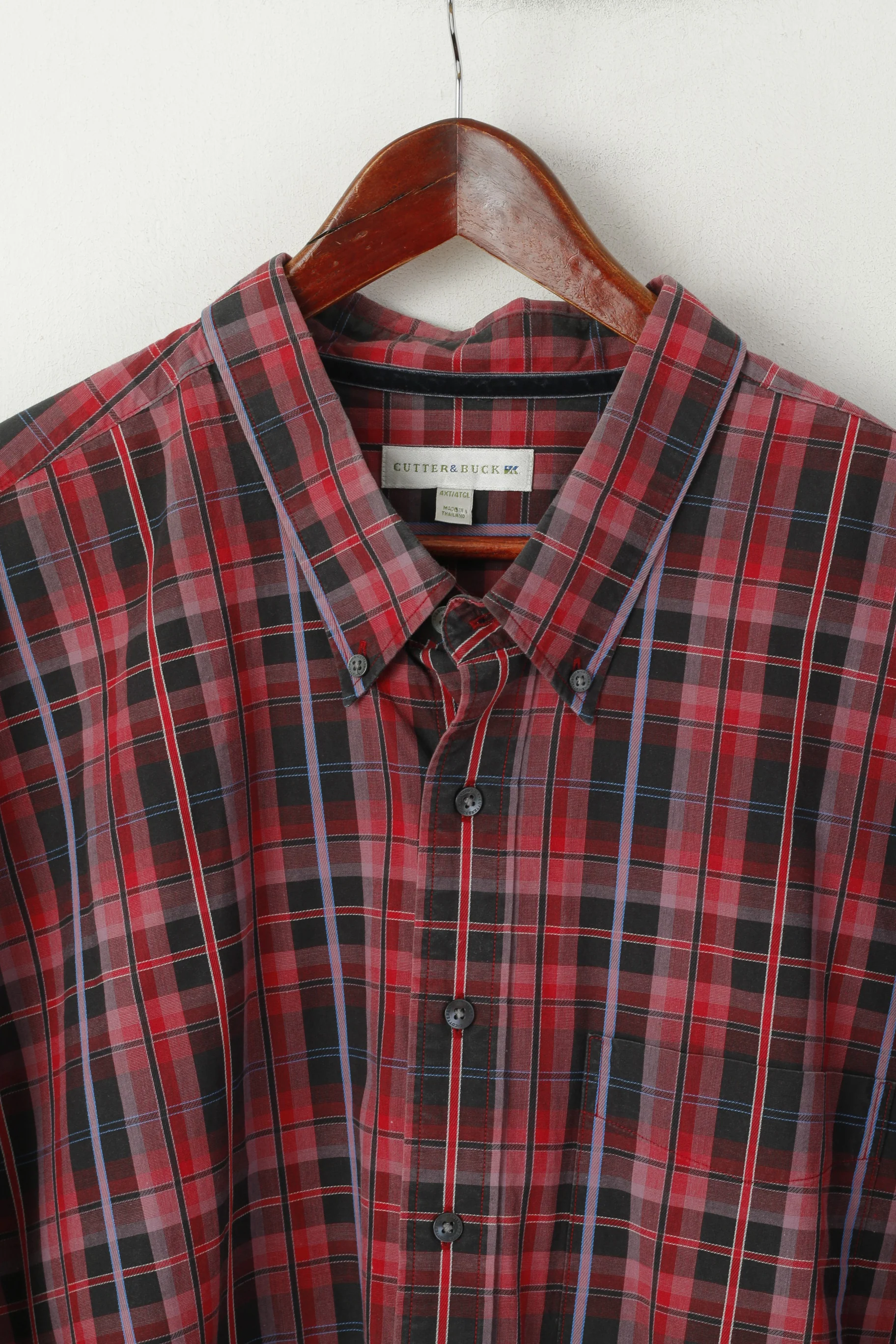 Cutter & Buck Men 4XL Casual Shirt Red Cotton Check Plus Size Long Sleeve Top - Image 2
